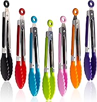 Globion 7-Pack 7-Inch Mini Kitchen Tongs Set - Colorful Silicone Handles, Nylon Tips, Heat-Resistant Stainless Steel for Cooking, BBQ, Salad