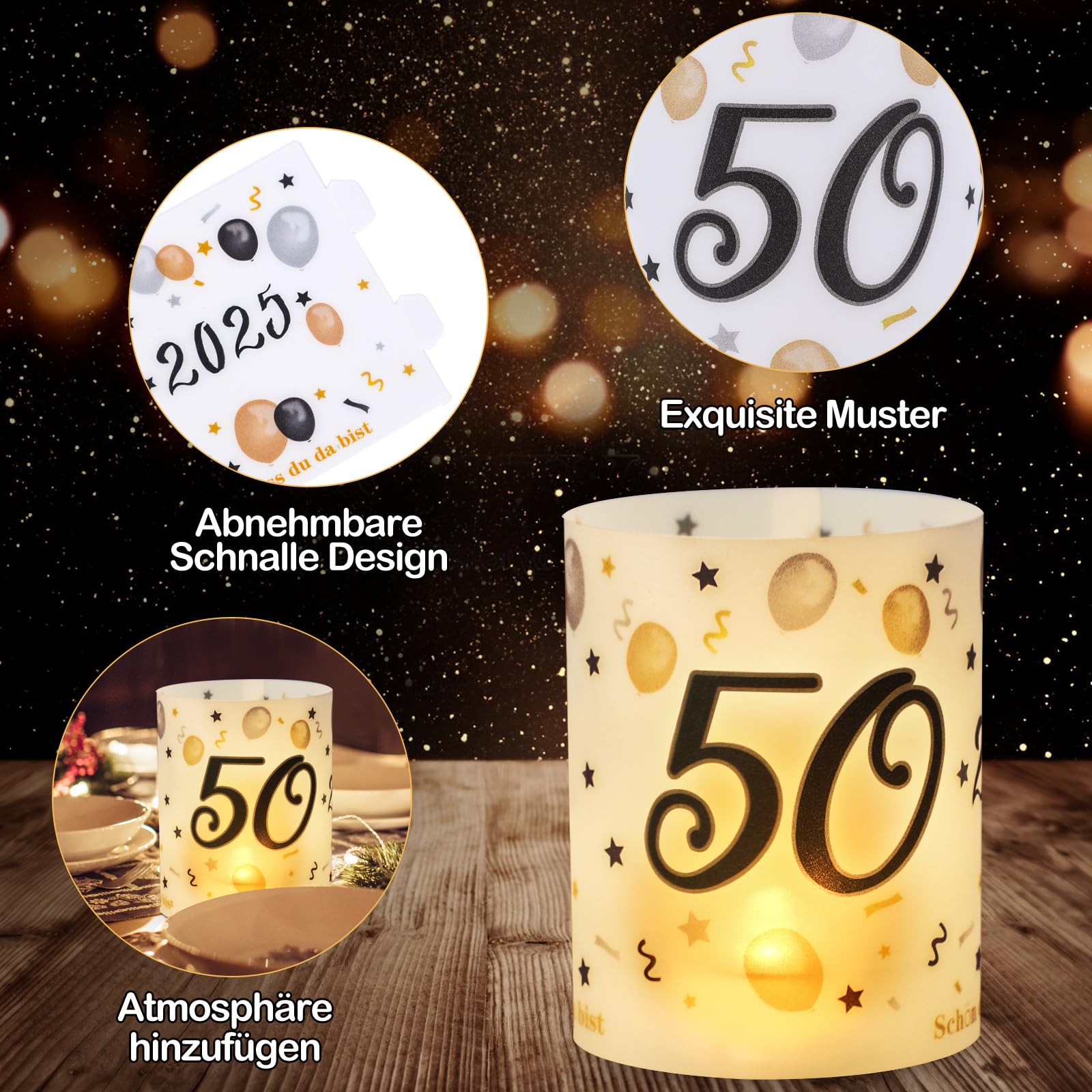 ENLACE Decorazione per torta in legno, con catena luminosa a LED, misura 16 x 24 cm, adatta per tutti i compleanni