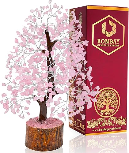 Árbol de cristal de cuarzo rosa, árbol de piedras preciosas Feng Shui de alambre plateado, piedras curativas de chakras, decoración de cristal,