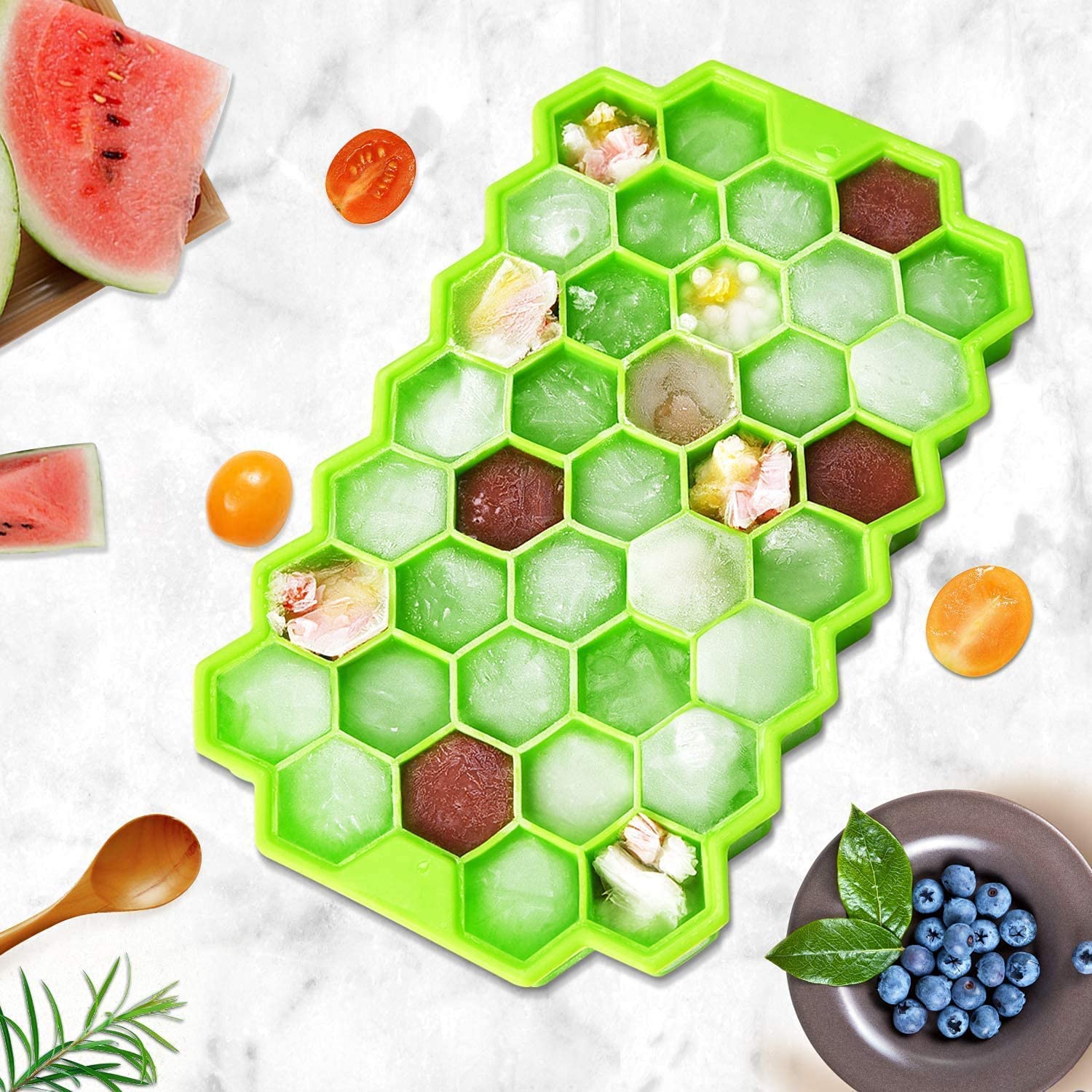 GOPI Ice Cube Tray Silicone for Freezer Honeycomb 37 Cavity Ice Cube Mould Flexible Tray for Freezer, Chocolate Cake Maker, Ice Trays for Chilled Drinks, Reusable (Multi Color)