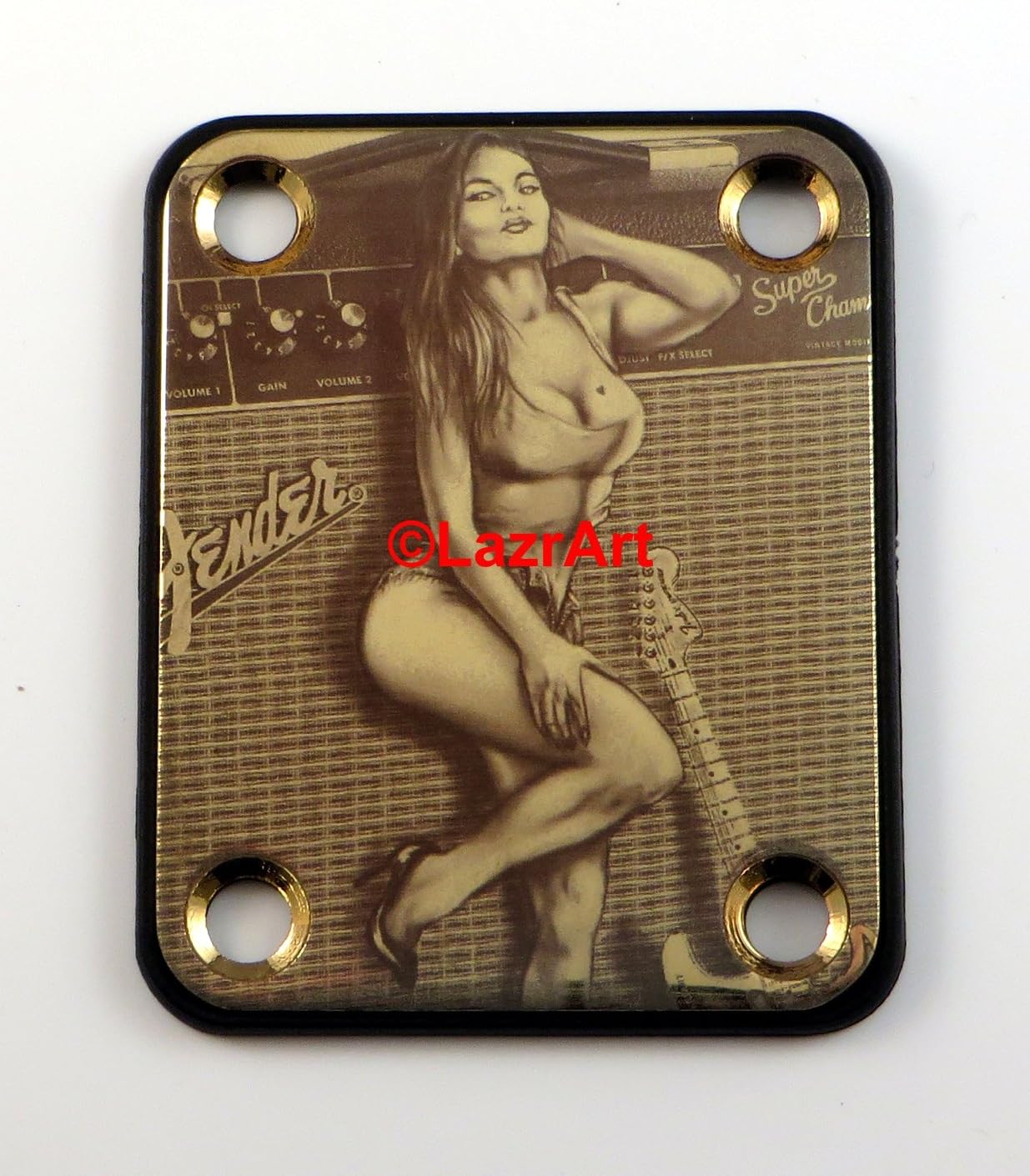 Laser Girl 611 - sexy, Standard 4 Bolt style, engraved guitar neck plate