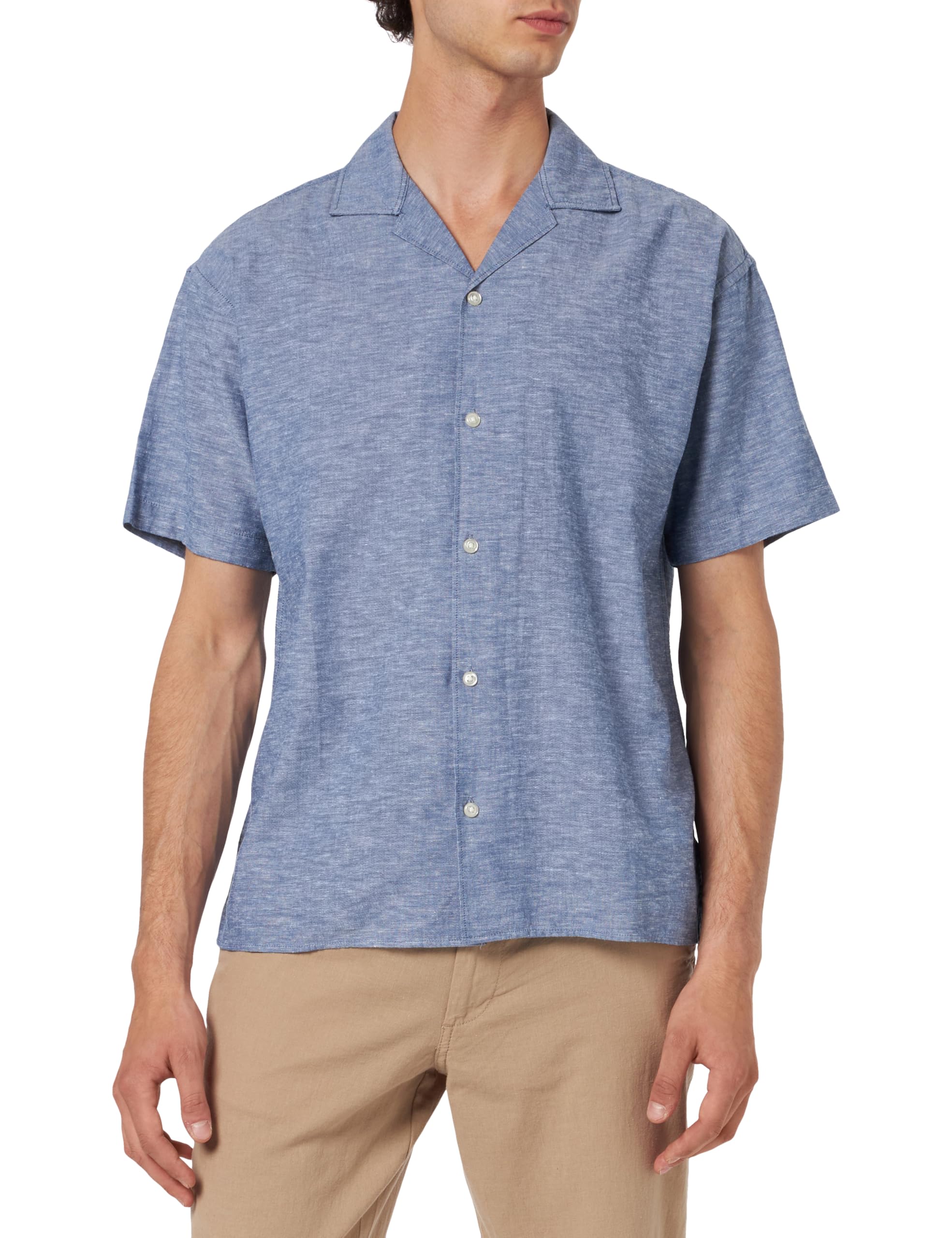 JACK & JONES JJLINEN Resort Shirt SS, Faded Denim, L