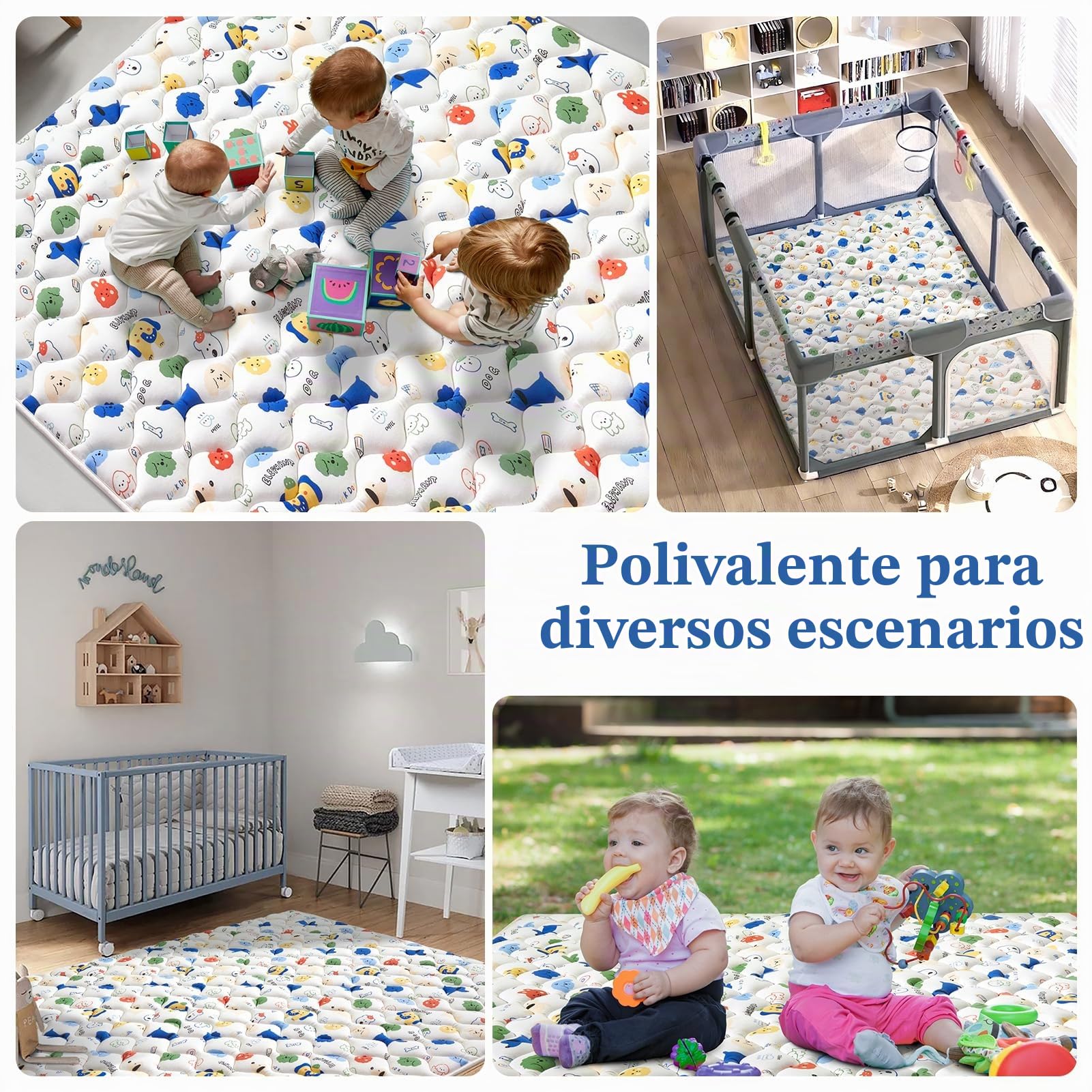 Alfombra para gatear para bebé, grande, 150 x 180 cm, plegable y antideslizante para interior y exterior, ideal como alfombra de juegos para niños y bebés, multicolor y fácil de transportar