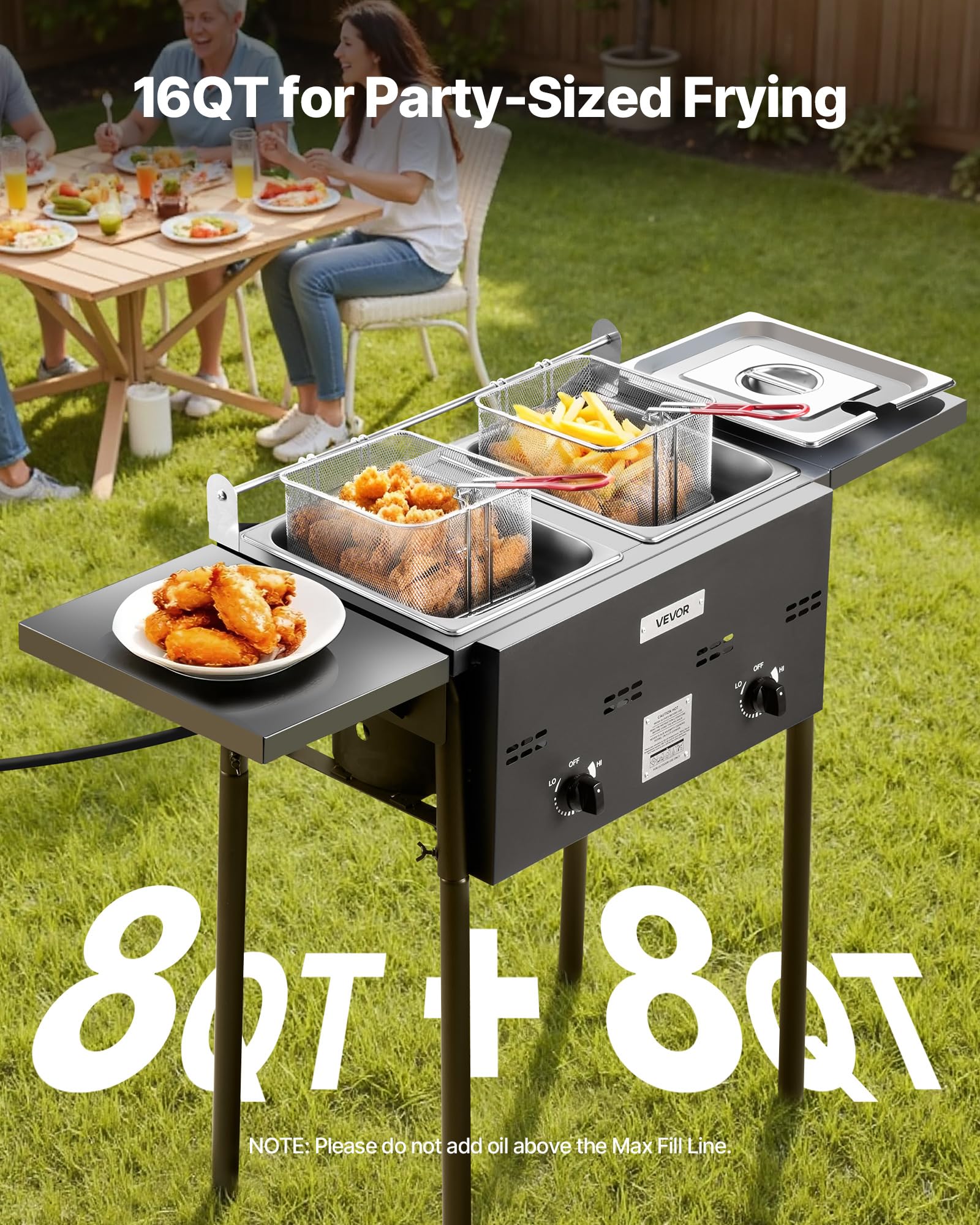 VEVOR Friteuse au Gaz Propane à Double Cuve 9Lx2, Appareil de Cuisson au Propane en Acier Inoxydable, Autoportant avec Plateforme Pliable et Réglage de la Chaleur, pour Extérieur Restaurant Snack-bar