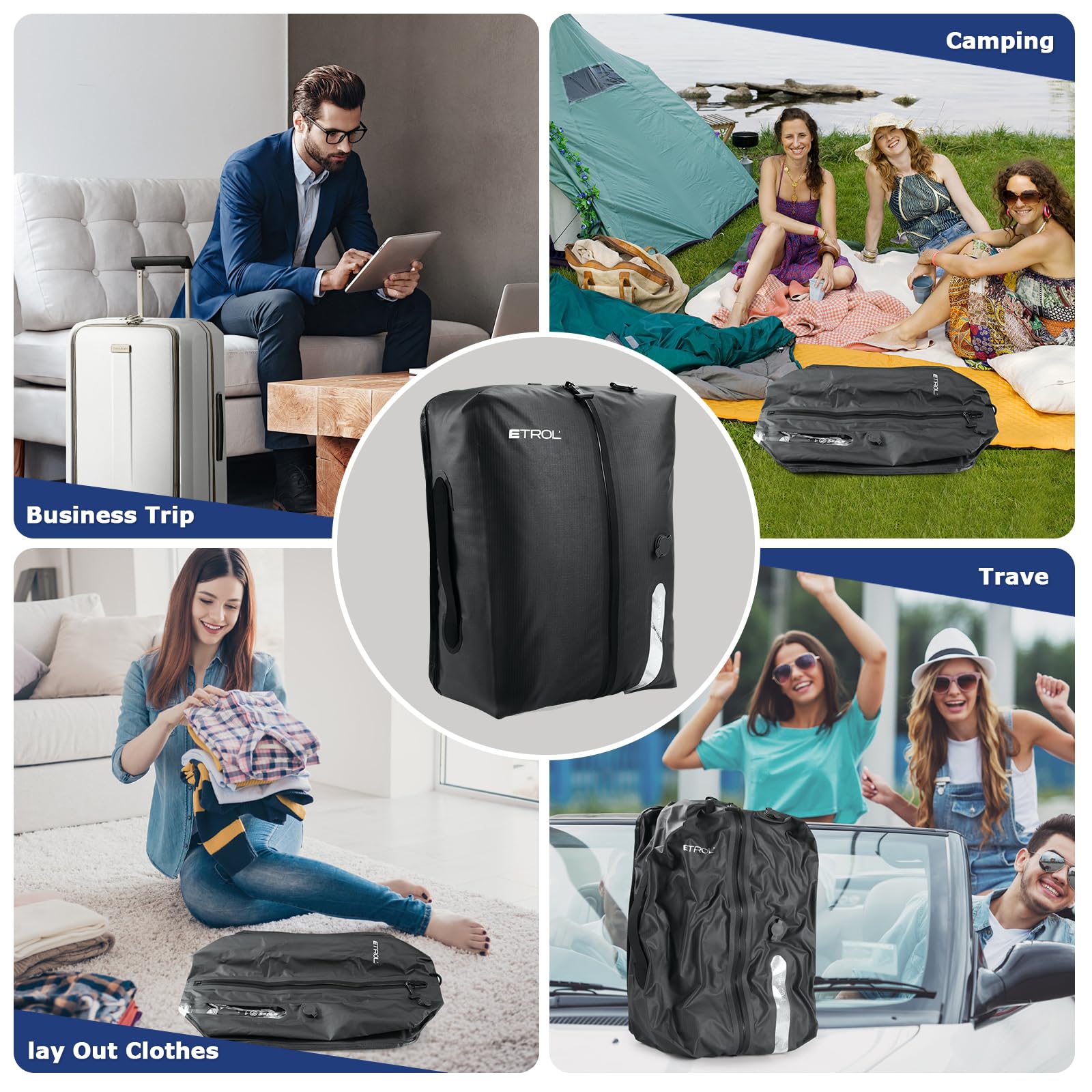 TPU-Vakuumbeutel für Reisen, wiederverwendbarer Kompressionsbeutel aus 70D-Nylon mit wasserdichtem IP67-Reißverschluss, Kompressions-Packwürfel für Kleidung(Grau, 2 Stück + Pumpe)