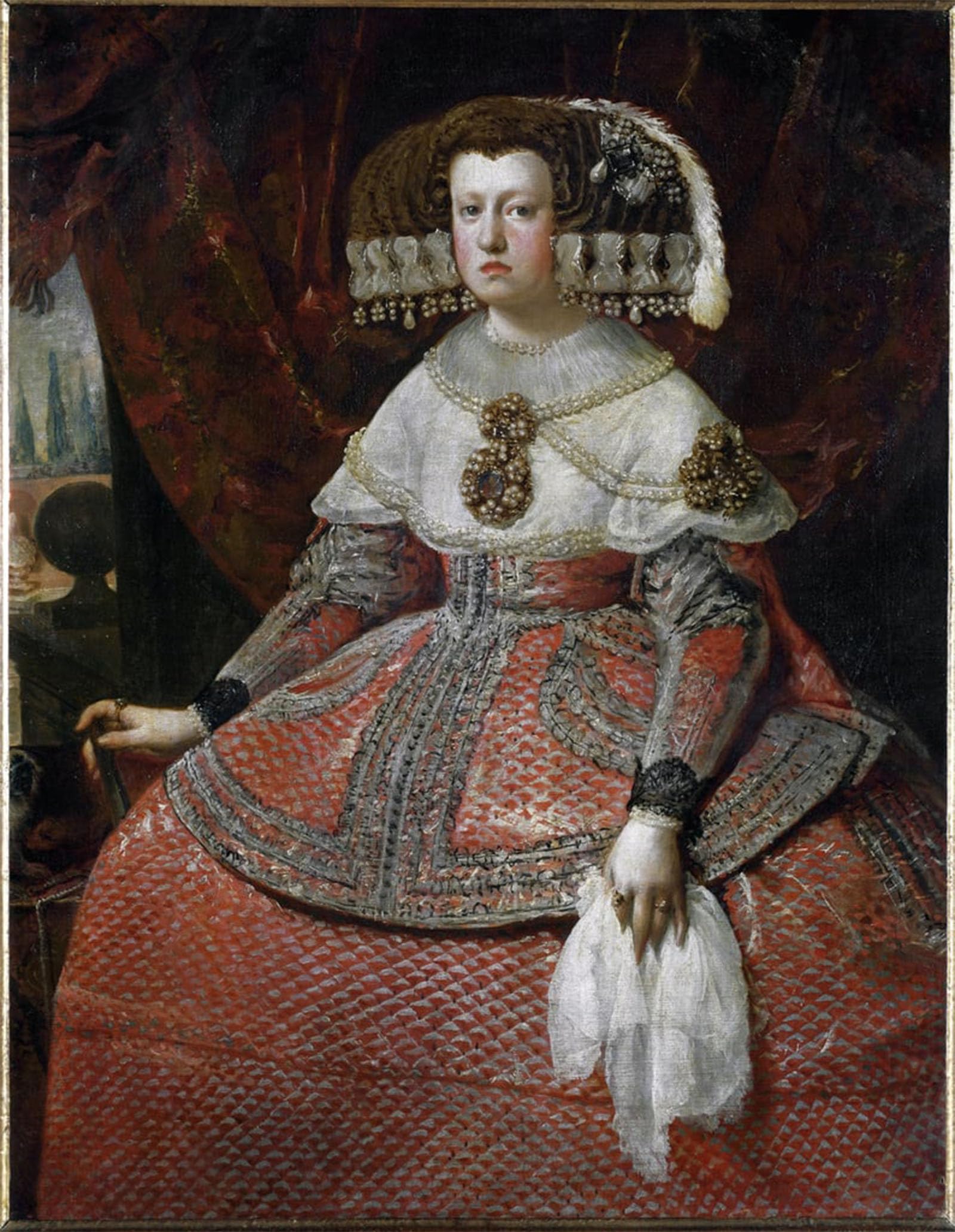 POSTERIIk Vintage Classic Picture Landscape Artwork Portrait of Queen Maria Anna of Spain by Diego Rodriguez De Y Velazquez Portrait Canvas Painting for Office Home Decor 60x90cm