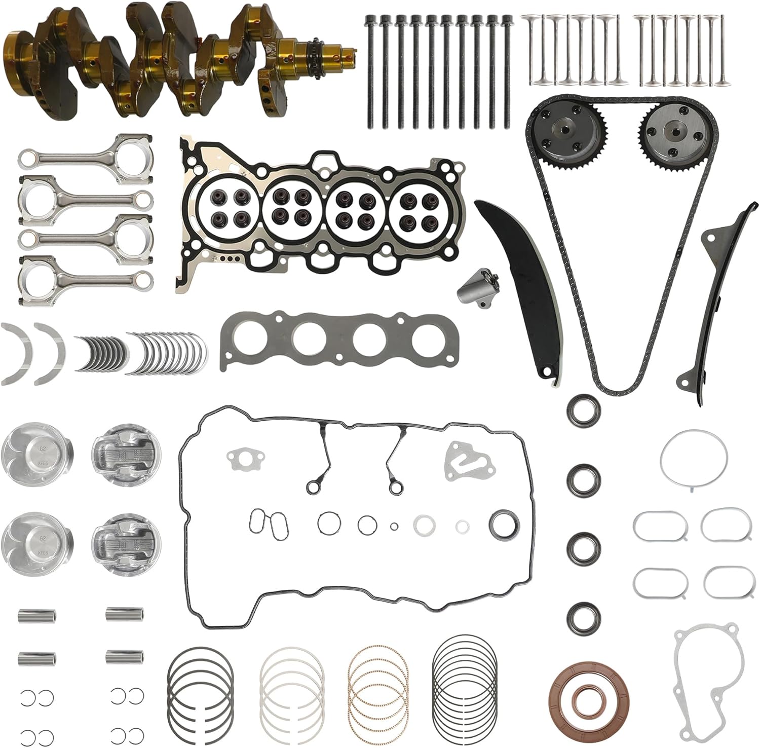 G4NC 2.0L Engine Rebuild Overhaul Kit w/Crankshaft, Timing Chain Kit, Head Gasket Set & Pistons Fit For Kia Sportage; Fit For Hyundai Sonata Santa Fe Sport 2017-2020,23110-2E501 623V6-2EH00
