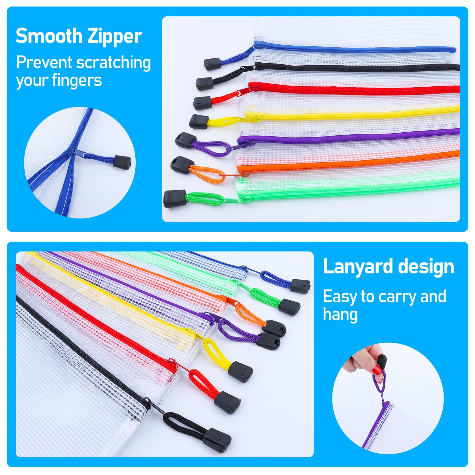 Pochettes Documents Zippées - Lot 21 Pièces A4/A5/A6 PVC Transparent - 7 Couleurs - Étanche