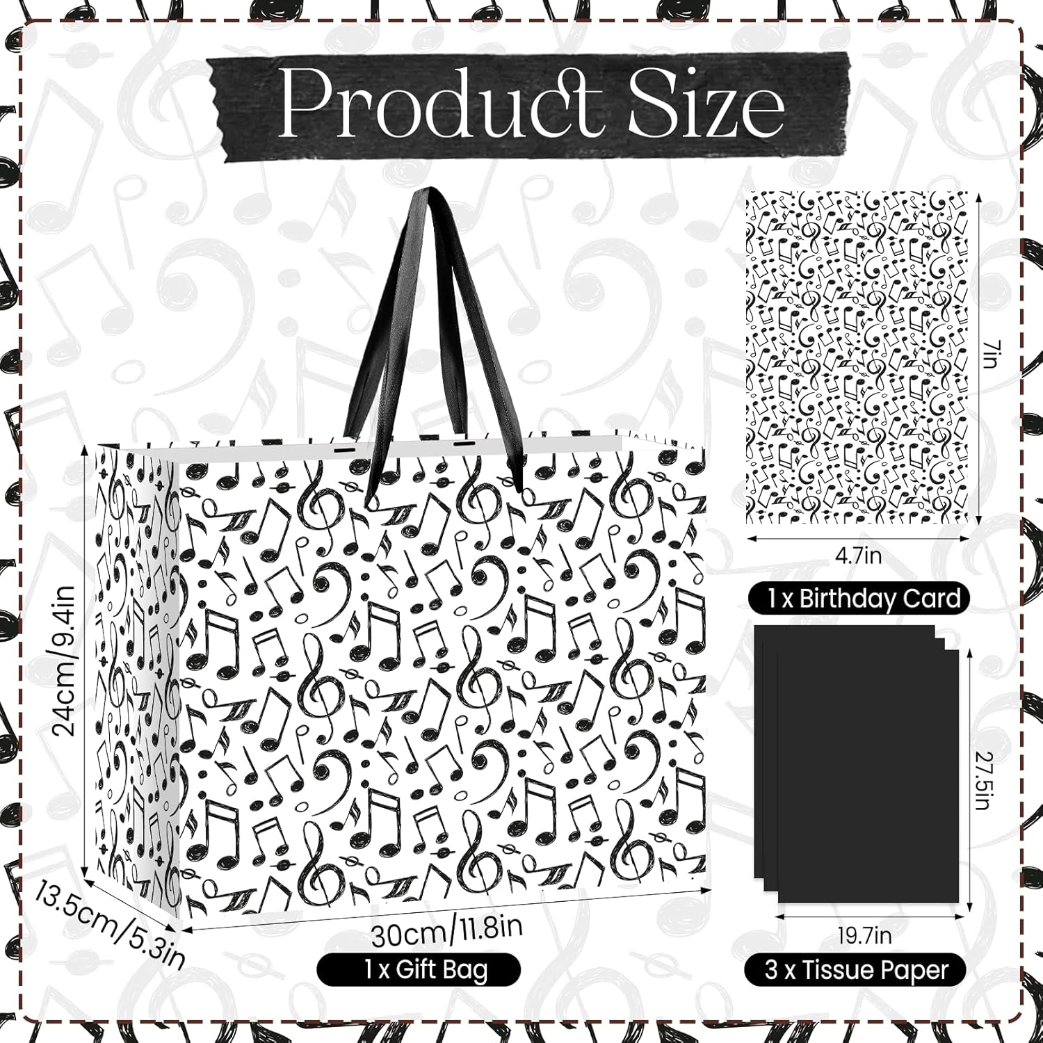 TagreSpike Music Notes Gift Bags Funny Musical Theme Gift Bag with Wrapping Paper Greeting Card Musician Social Media Treat Bag for Music Lover Band Birthday Party Favor