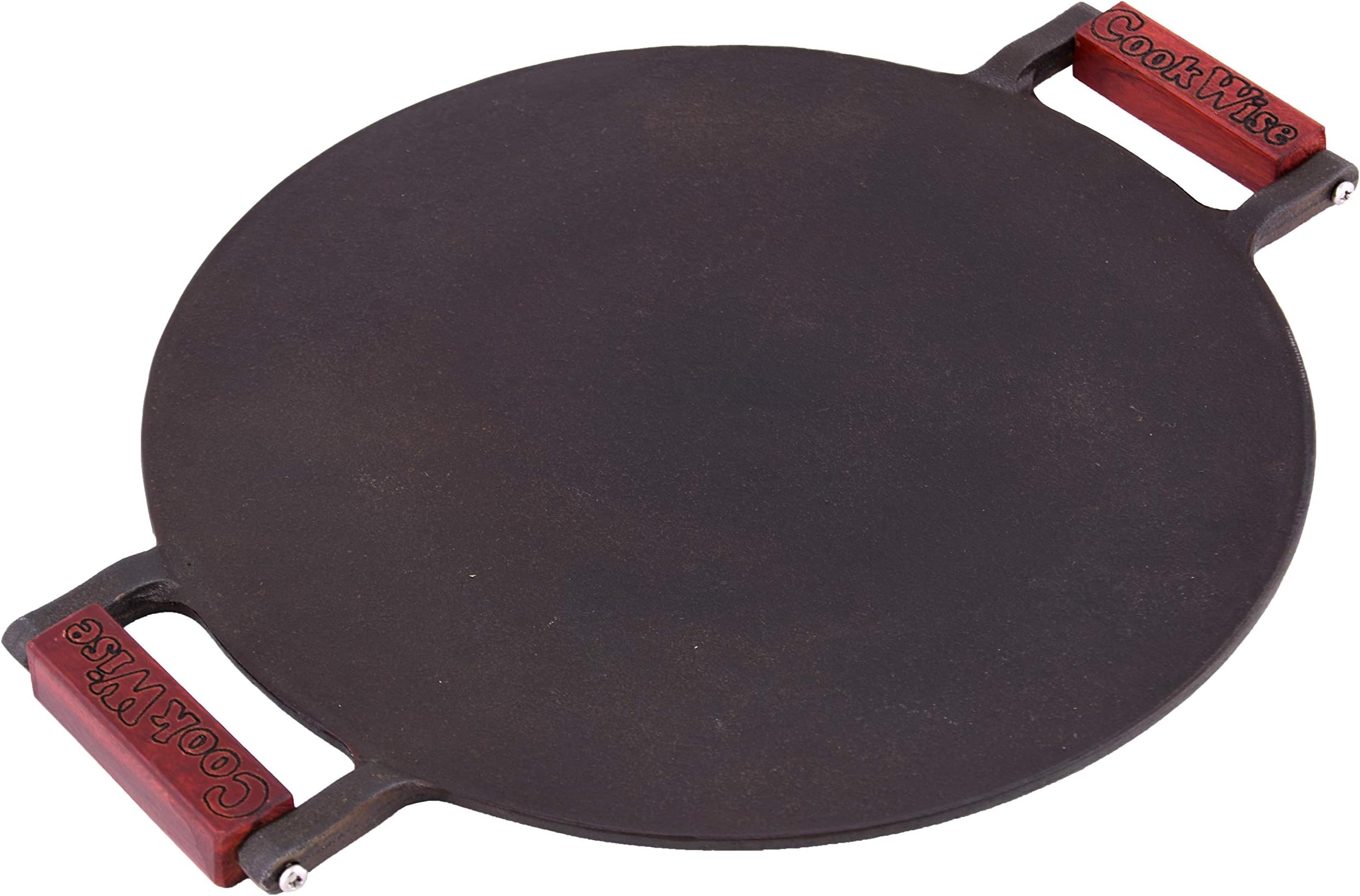 Cookwise Induction Base Cast Iron Tawa with Wooden Handle, Black