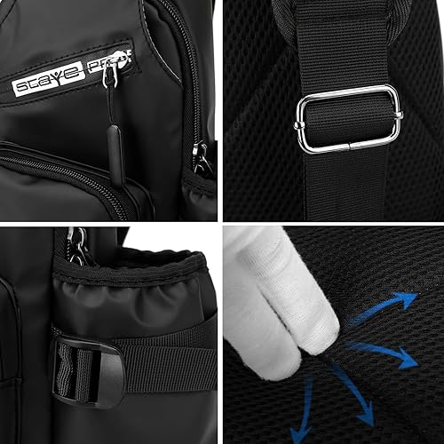 Miniatura 6 de Sling Bags Crossbody with Water Cup Pocket Leather Messenger Bag,Chest Bag Sling Bag with USB Hole for Outdoor Travel