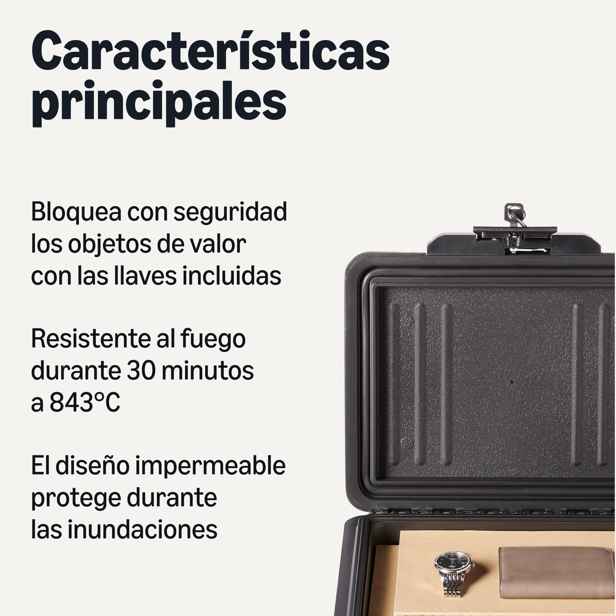 Amazon Basics Caja Fuerte para Documentos Ignífuga y Sumergible con Cerradura de Llave, Capacidad 6,2L, Certificada UL 72 Clase 350, Negra