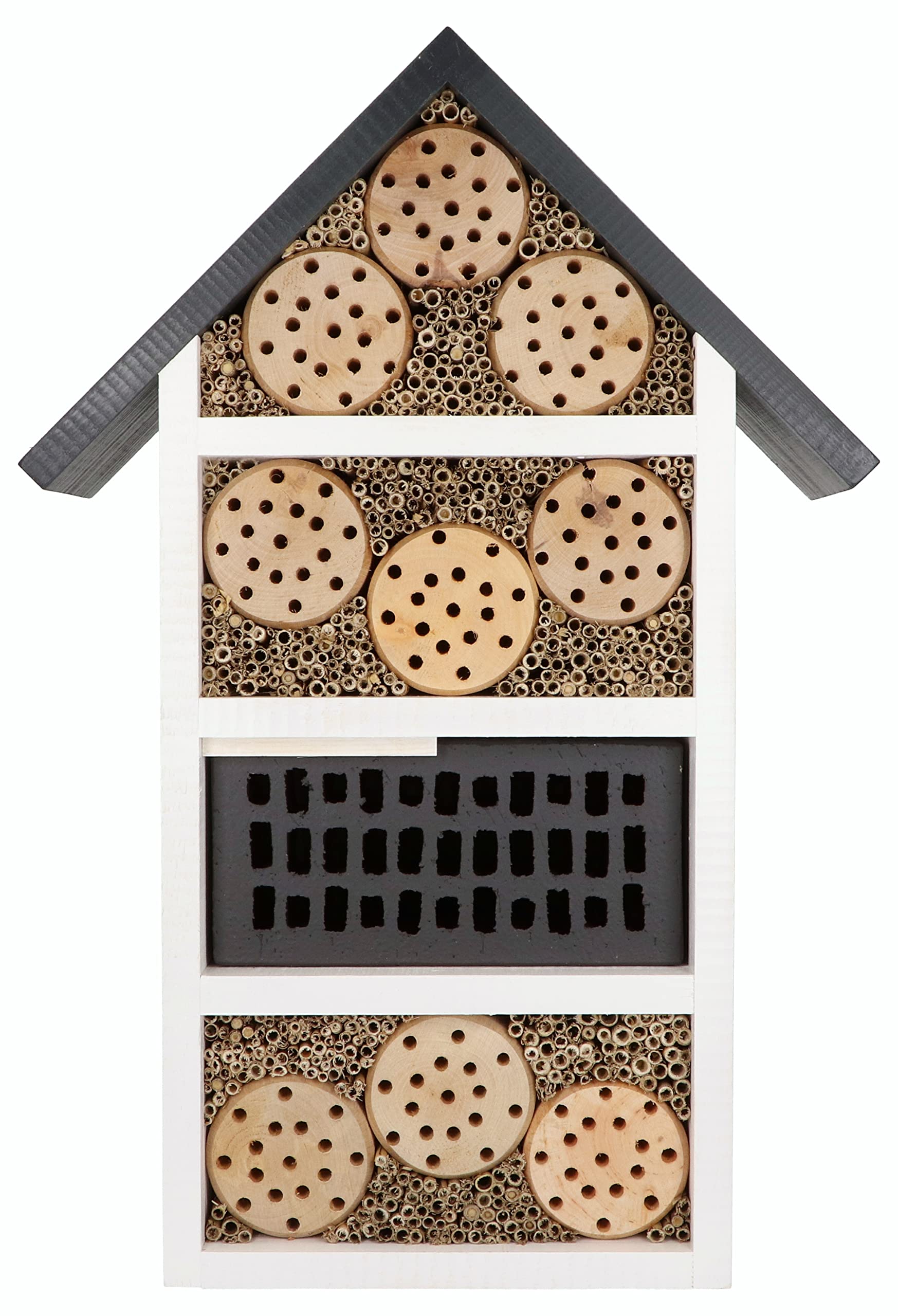 Gemischtes Insektenhotel MKW Mittel anthrazit - Insektenhaus aus massivem Laub- und Nadelholz - Wetterfest - für Wildbienen & Marienkäfer - Schutz für viele nützliche Insekten