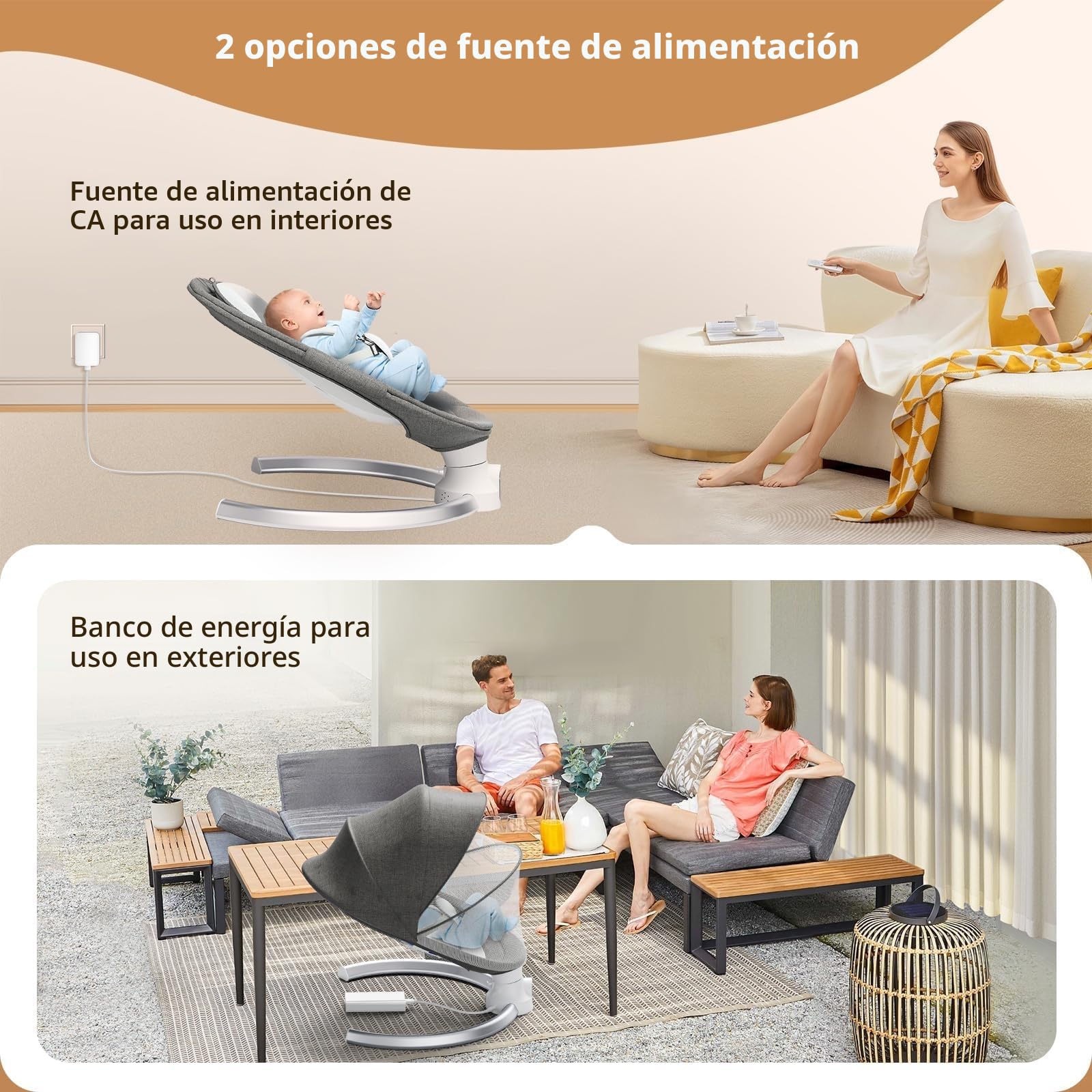 Mecedora Bebe electrica, Hamaca bebé eléctrica para Desde el nacimiento hasta los 6 meses, Bluetooth y APP Control Silla Mecedora,5 modos de columpio,10 melodías, con arnés seguridad 5 puntos