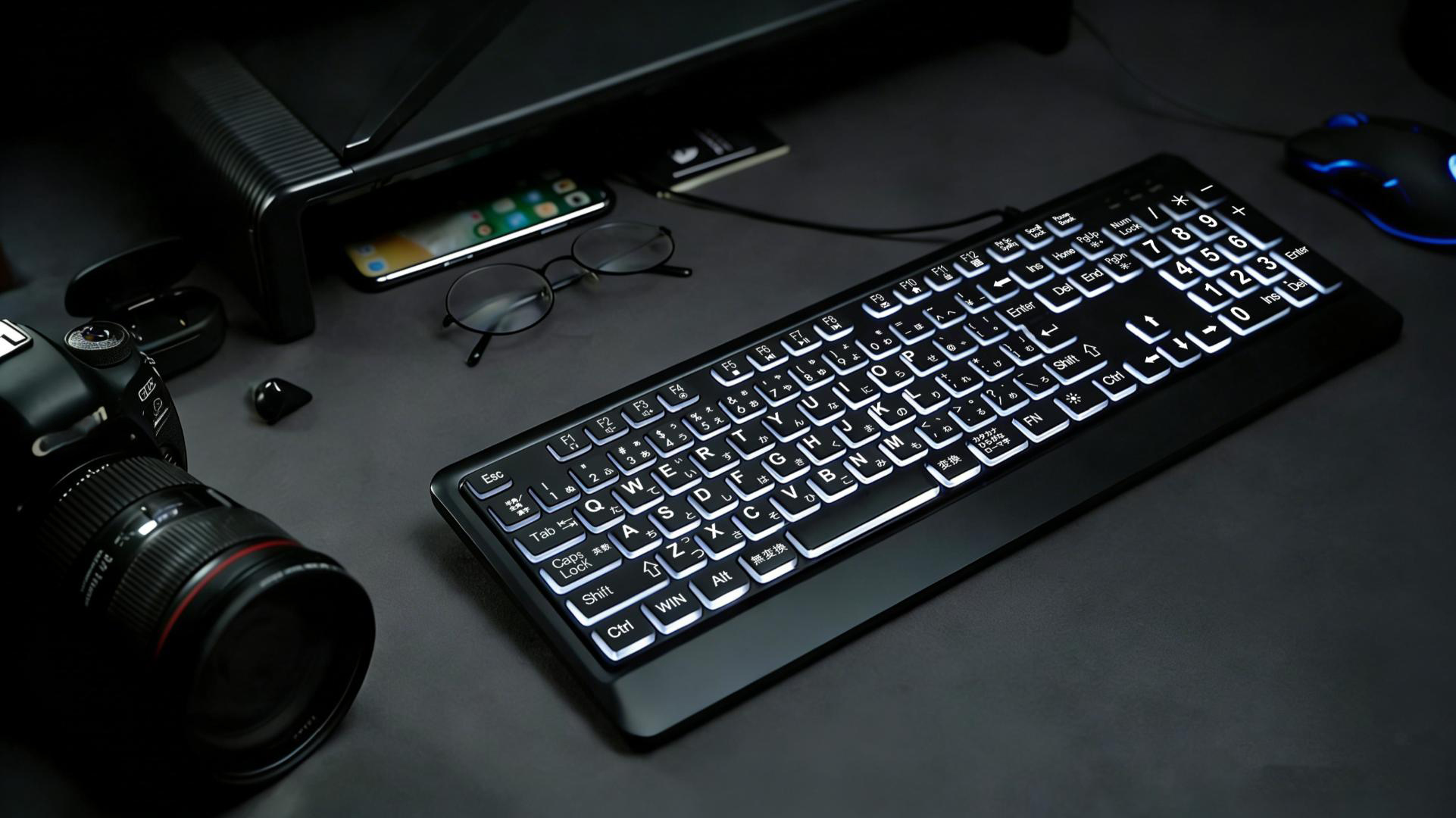 Amazon | 大きめの文字のバックライト付きキーボード、静かなUSB有線