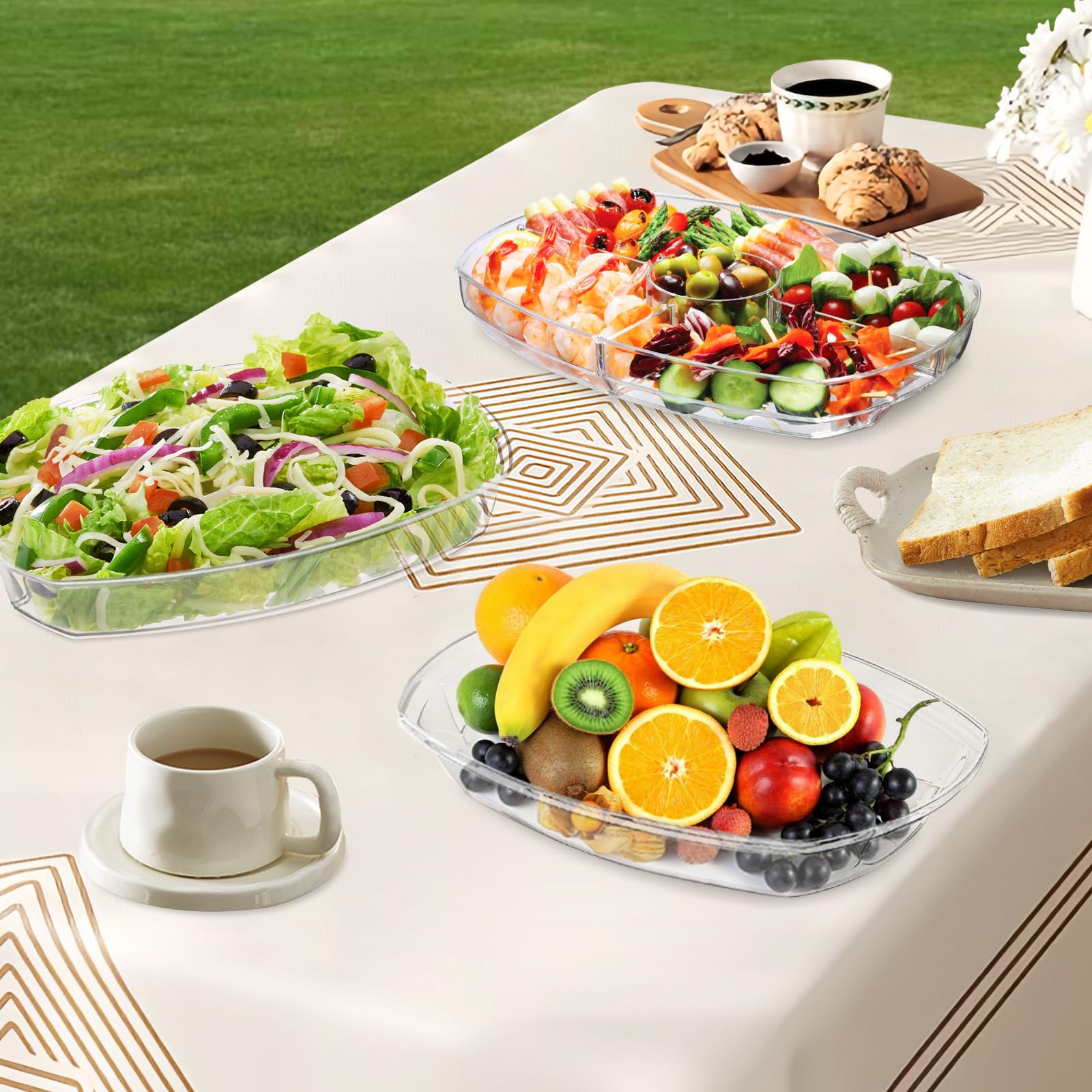 Platos y bandejas para servir refrigerados para entretenimiento, bandeja de verduras frías con tapa, platos y bandejas para servir hielo en frío, bandeja para aperitivos de frutas que mantiene la