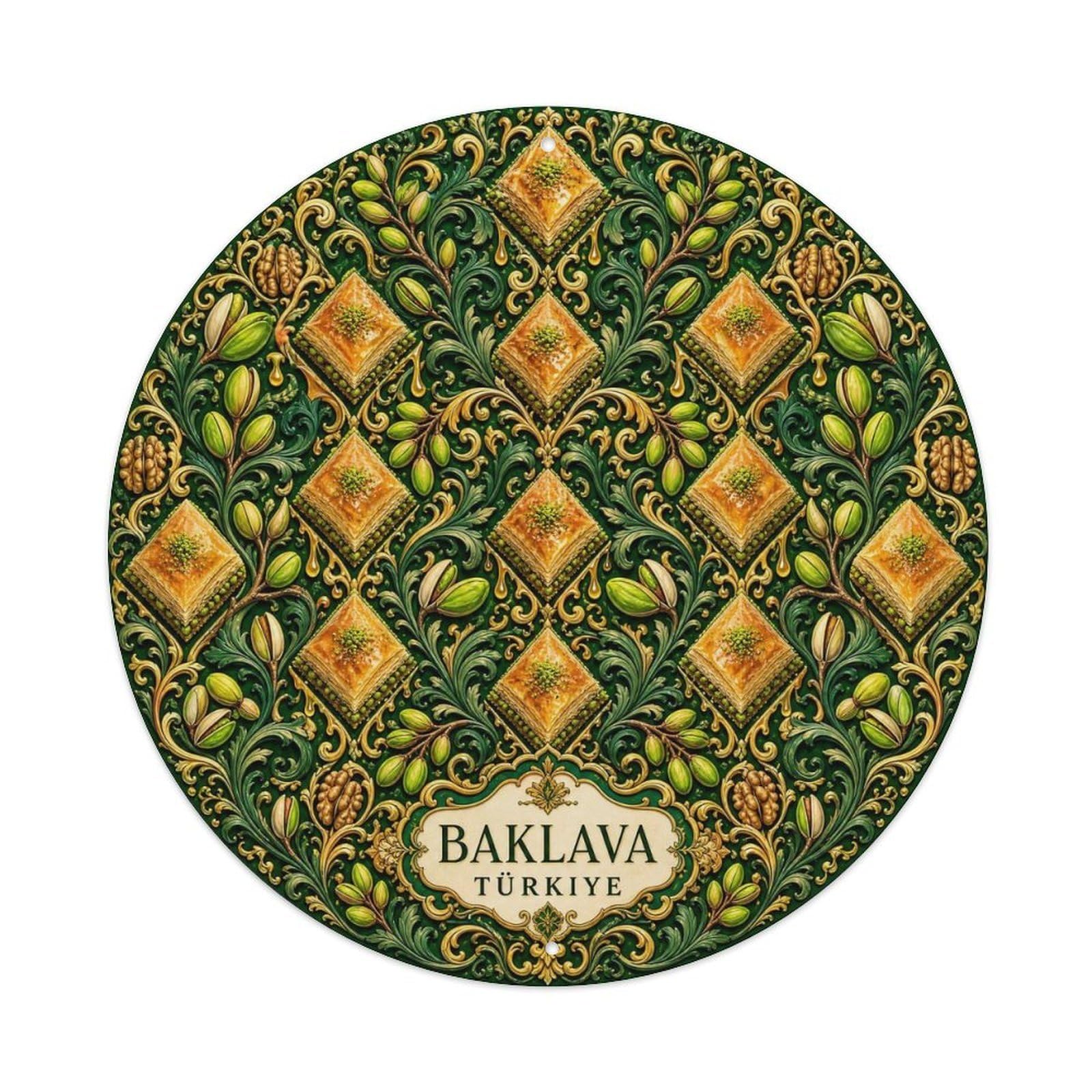 Baklava Emerald Green Ornamental Pattern Metal Tin Sign
