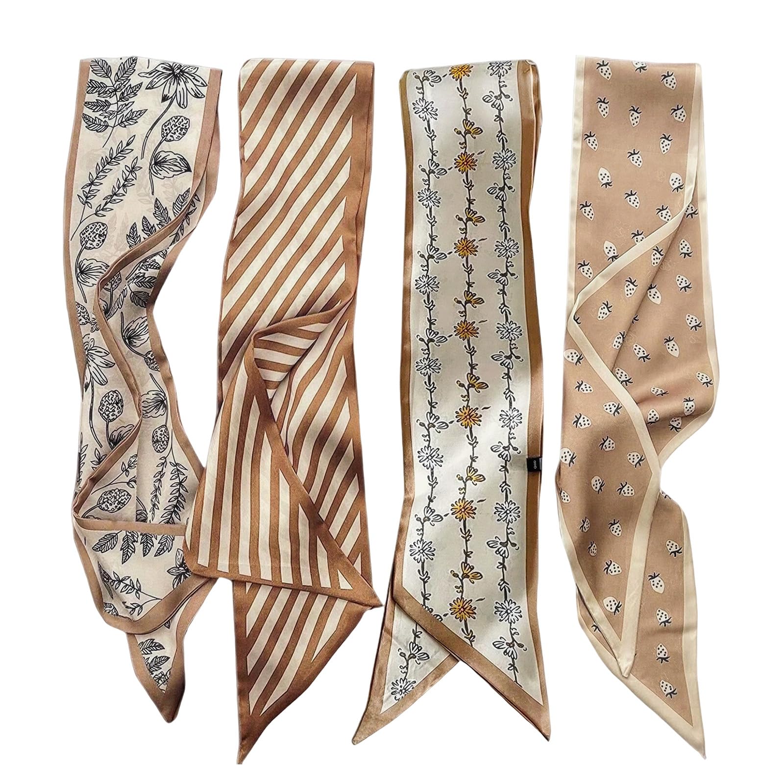 4-Pack Hair Scarf for Women, Stylish Khaki French Retro Ribbon Tie, Polyester Satin Purse Wrap and Twilly for Handbag Handle Wrapping-image-48