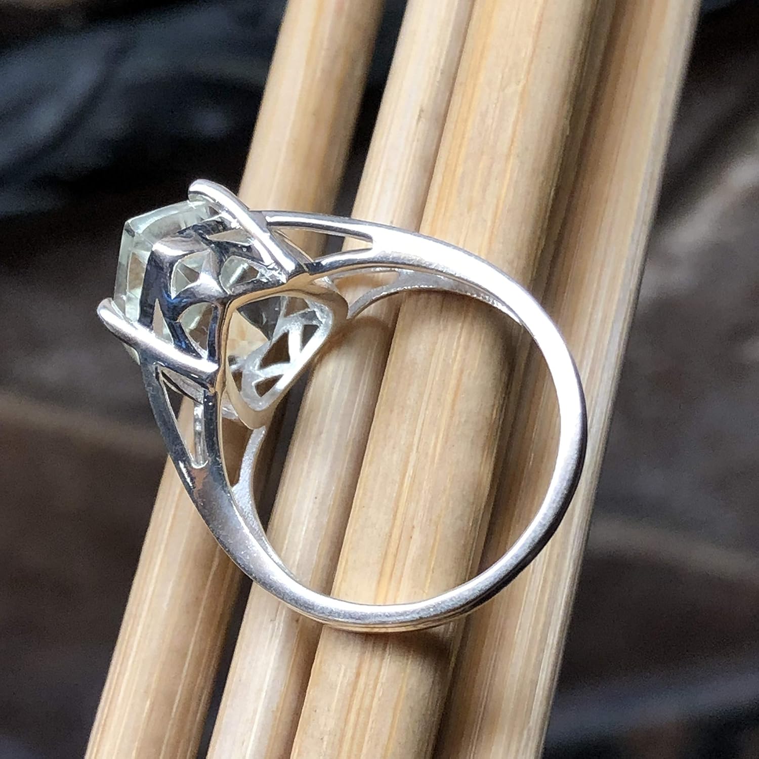 Natural 4ct Green Amethyst 925 Solid Sterling Silver Ring Size 6, 7, 8 - Image 2