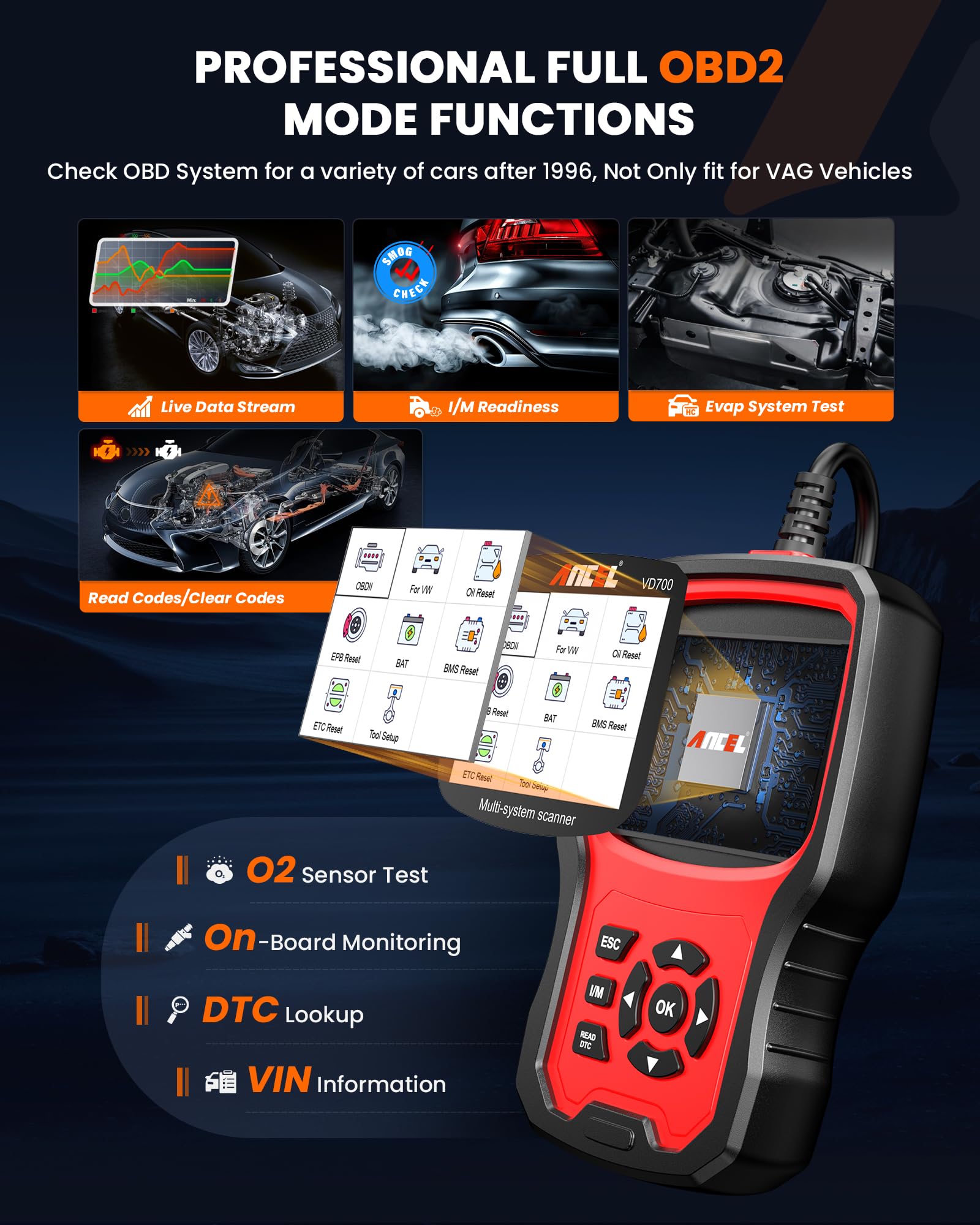 (Upgraded Version) ANCEL Ganzes System OBD2 Diagnosegerät für VAG Fahrzeuge | OBD Diagnose Scanner für Öl TPMS EPB TPS Injektor SAS DPF Reset Batterier Registrierung Fehlercode Auslesegerät