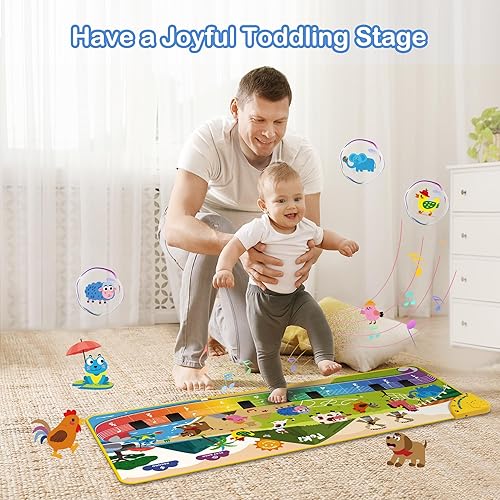Miniatura 5 de Foki - Alfombrilla de piano para niños pequeños con 61 sonidos de música de animales, juguete educativo sensorial y musical para bailar, teclado