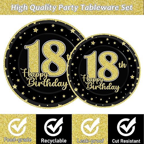 Miniatura 3 de 96 piezas de suministros para fiesta de cumpleaños de 18 años para 24 invitados, vítores a 18 años, vajilla, decoración de mesa, platos de