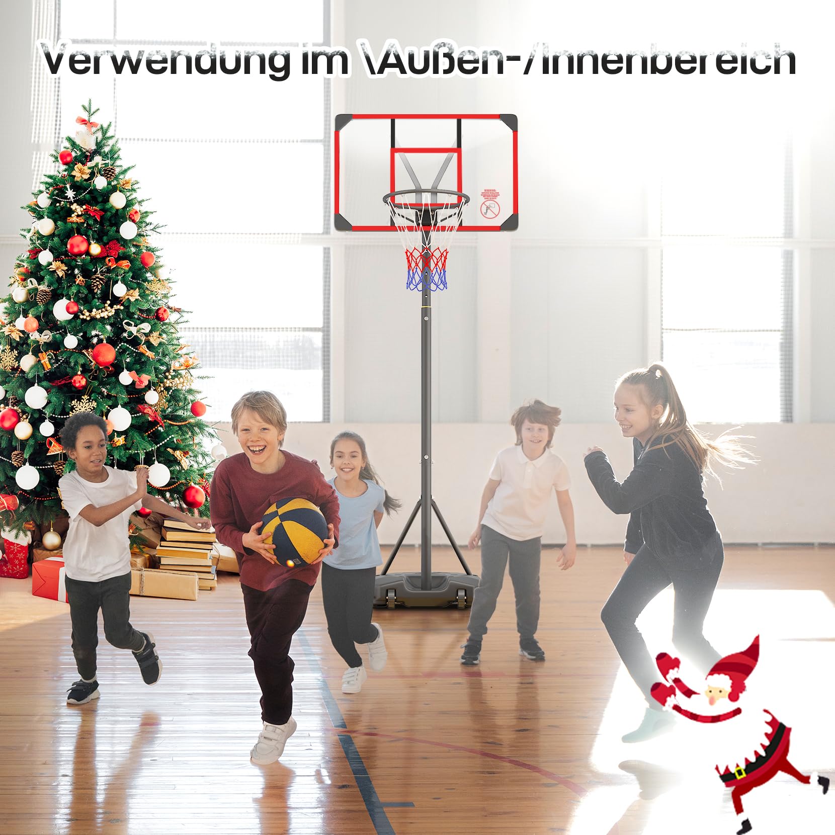 Yohood Basketballkorb Outdoor für Kinder, Höhenverstellbar 147-260cm, mit Rollen Tragbar, 82x53cm PC Rückwand