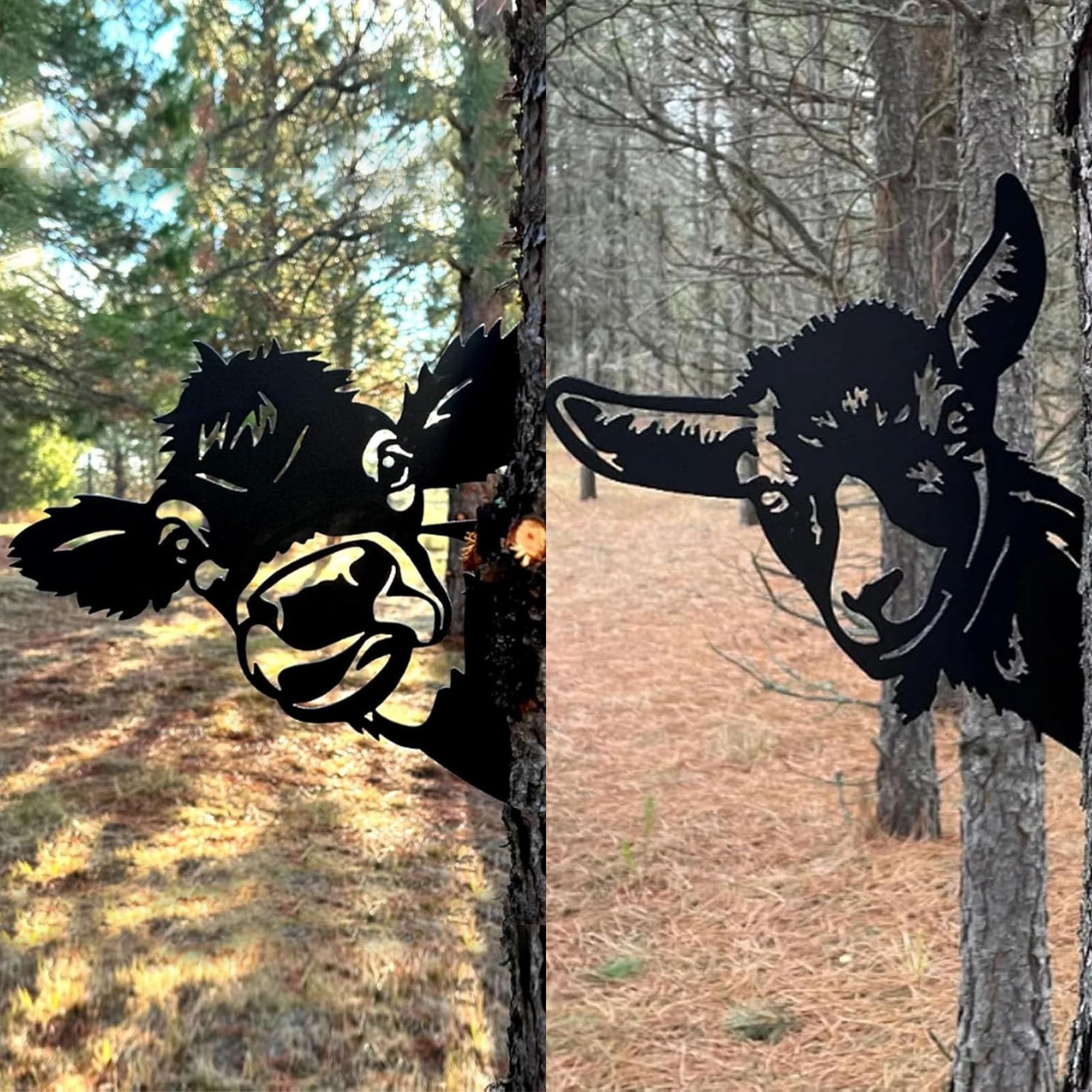 Peek-a-Boo Flipping off Bigfoot Metal Sign, Peeping Animal Wall Art Ornament, Funny Middle Finger Peeping Around Signs, Animal Metal Sign Post Mountable Decor for Garden Farm Outdoor Spaces(2 pcs(J))
