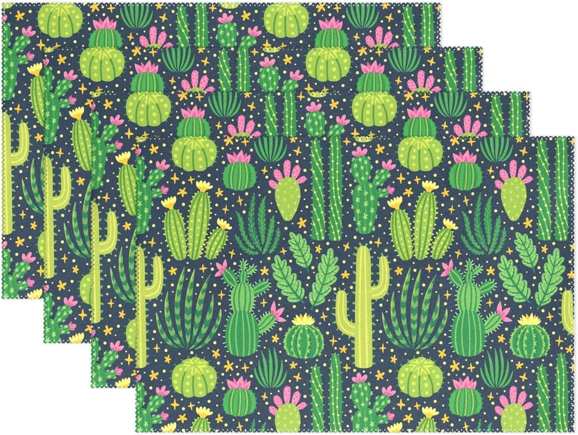 Tropical Cactus Desert Plant Placemats Table Mats Placemat Set of 4, Green Succulent Non Slip Washable Place Mats 12x18 inch Heat Resistant Kitchen Tablemats for Dining Room Dinner Party Home Decor