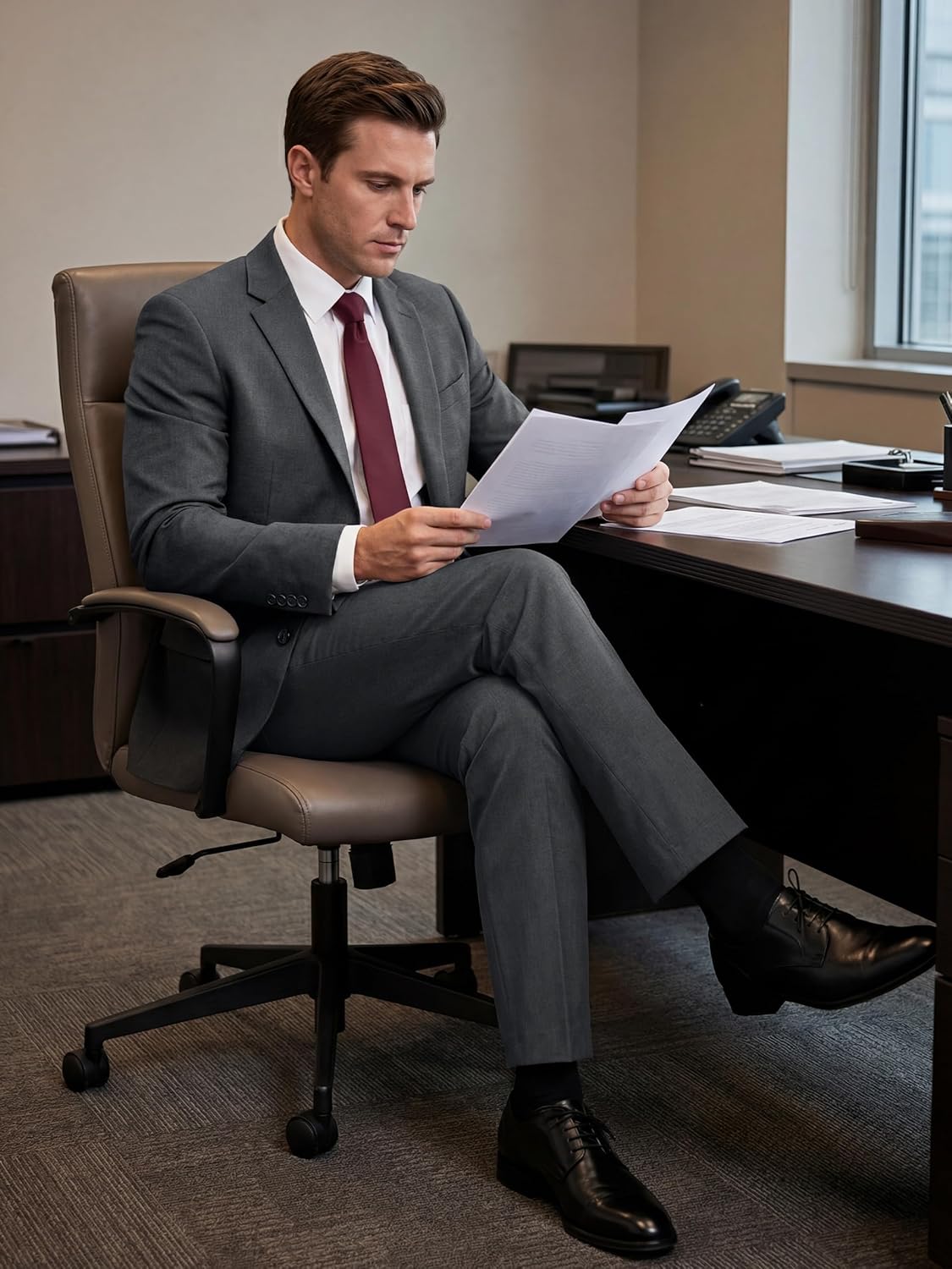 Tall Men 34/36/38 Inseam Dress Pants Classic Fit Straight Leg Business Casual Slacks Formal Office Work Trousers - Image 3