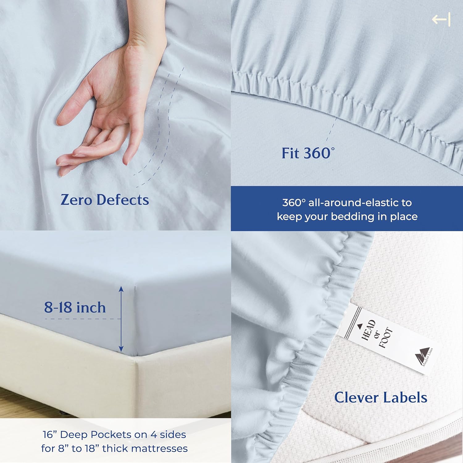 Mayfair Linen 100% Organic Cotton Sheets Twin XL Size - 3 PC Organic Cotton Percale Sheets Twin XL Set (Light Blue), Soft, Crisp, Cooling Bedsheets, 16" Deep Pocket Hotel Bedding - GOTS Certified - Image 4