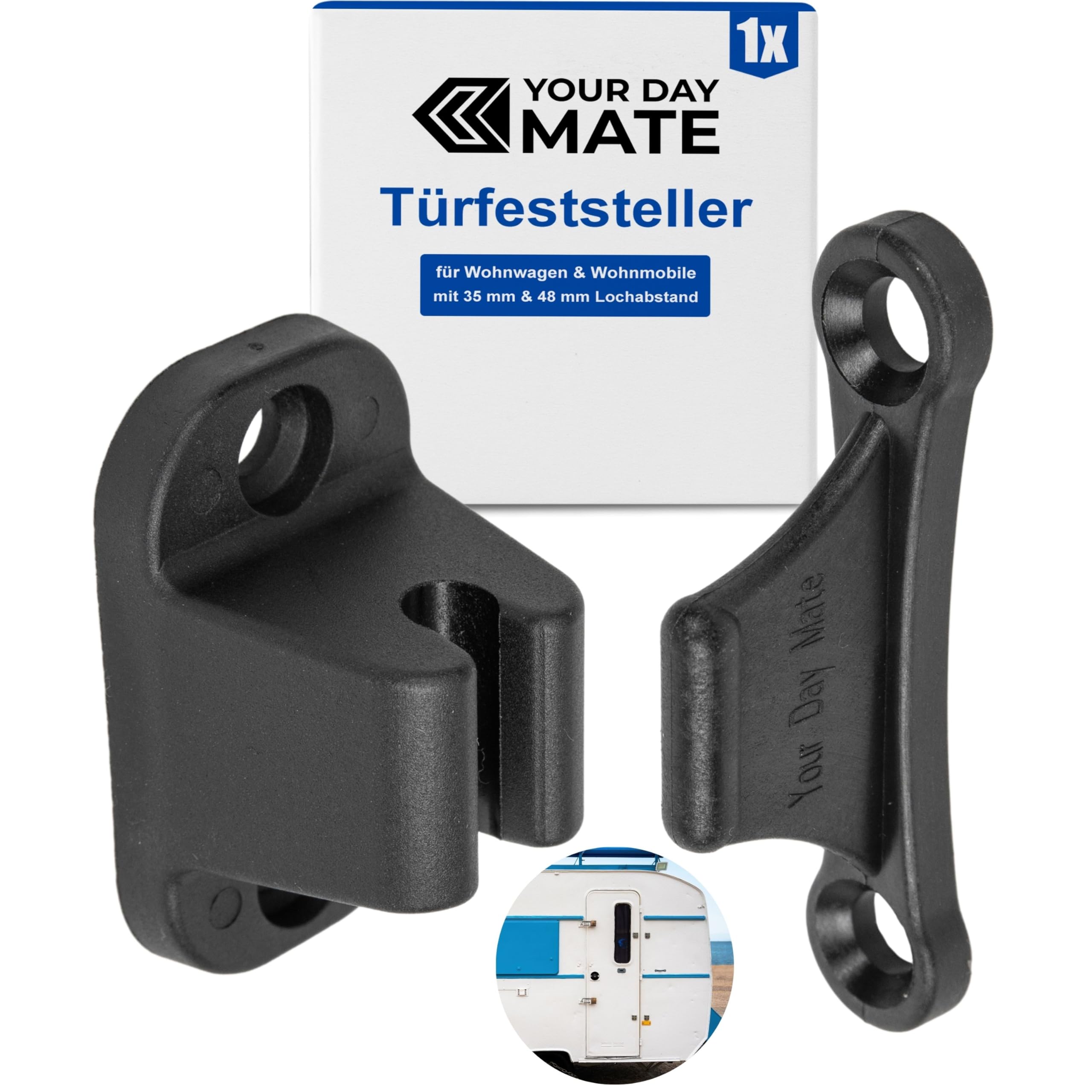 Türfeststeller für Wohnwagen, 1 Pack, Schwarz, zum Anschrauben, mit 35 mm und 48 mm Lochabstand, Türschloss Stauraum-Tür Camper, Türhalter Serviceklappe Wohnmobil, Türschnapper Campervan, Türsicherung