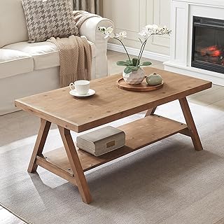 27 Brown Wood Living Room Decor Ideas That Feel Cozy and Balanced 44 Farmhouse Coffee Table,Solid Wood Center Tables with Storage Shelves & S...