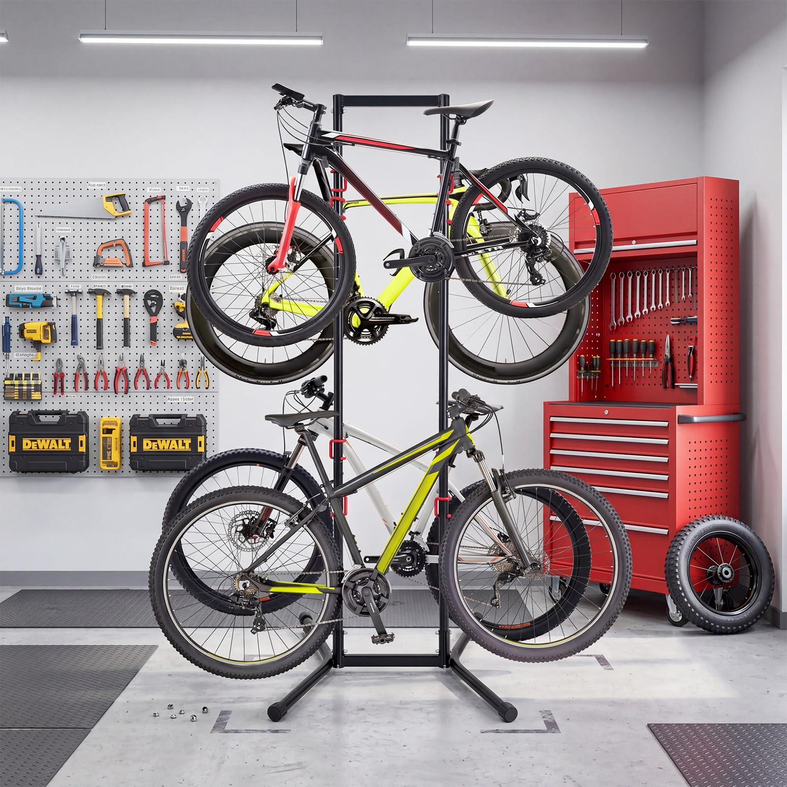 COSTWAY Portabici Verticale a 4 Posti, con 8 Ganci Regolabili e Rimovibili