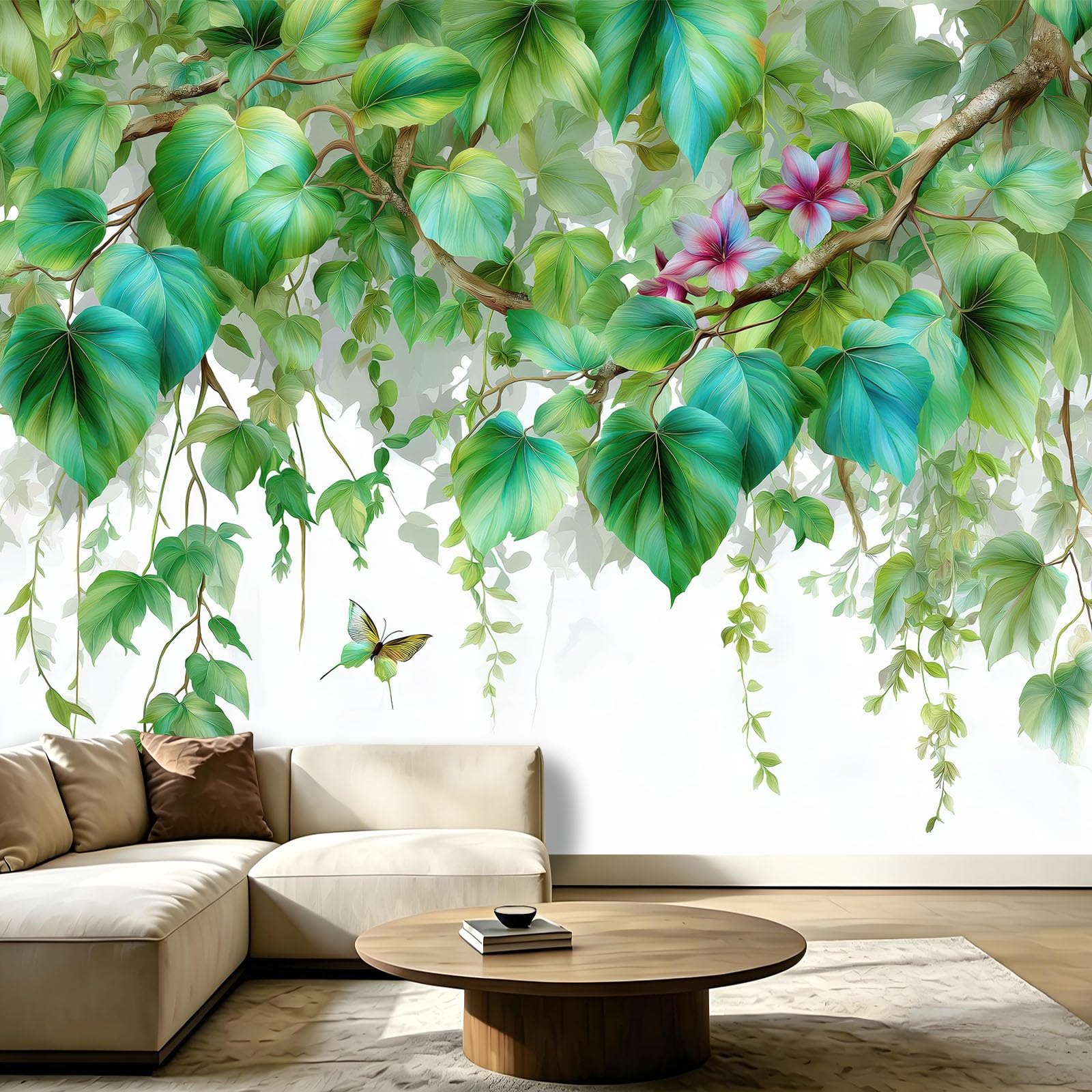 Générique Panoramiczna tapeta z włókniny nowoczesne rośliny 200 x 140 cm, tropikalne liście winorośl tapeta - do salonu sypialnia jadalnia dekoracja ścienna, rozmiar na zamówienie