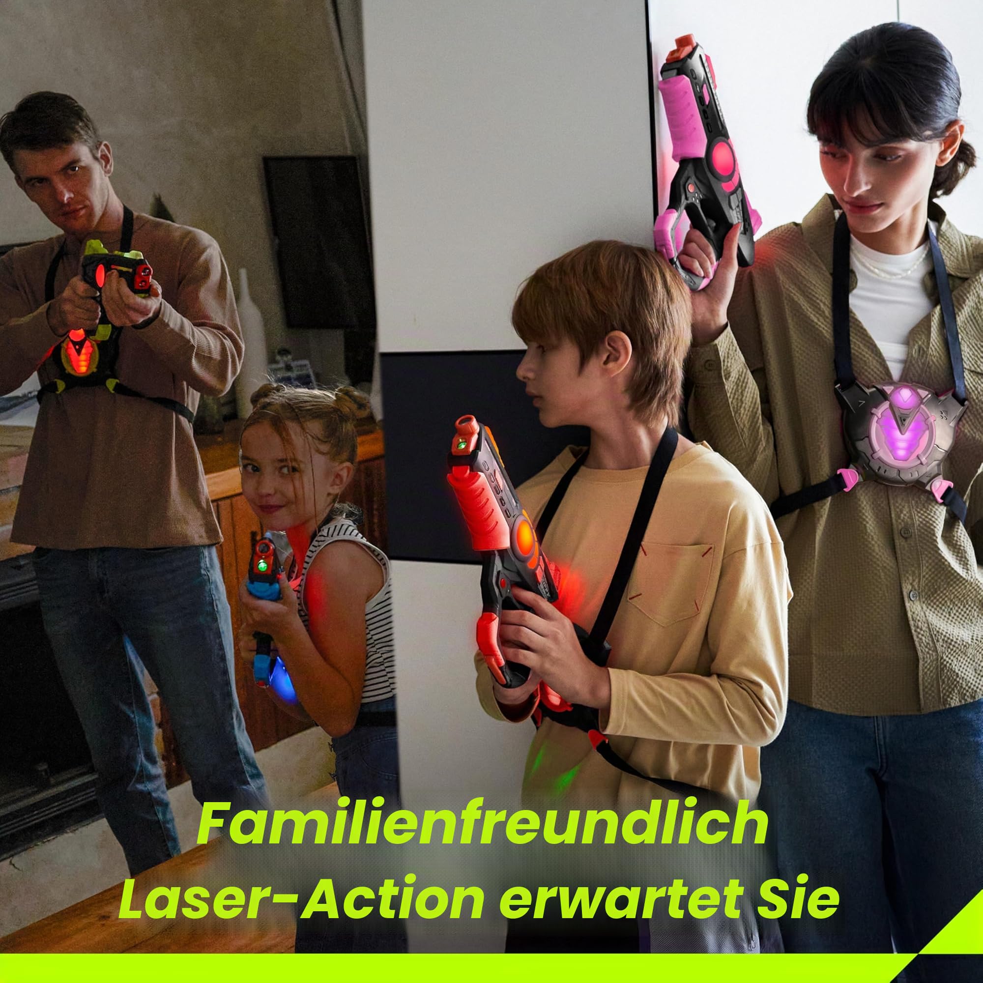 ZIFFY Laser Tag Guns Set mit 4 Westen,Mehrspieler-Lasertag-Schießspiel für Kinder und Erwachsene,Familienspiele für drinnen und draußen,Gruppenaktivität, Geburtstagsgeschenk für Jungen ab 8 Jahren