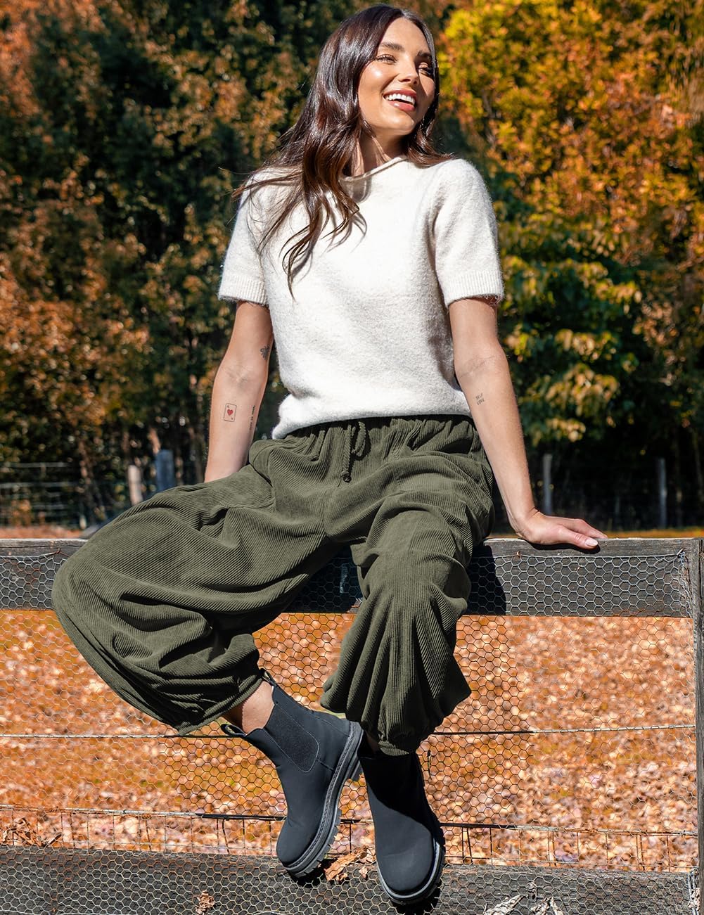 TARSE Womens Corduroy Pants Harem Casual Loose Fit Baggy Elastic Waist Lantern Fall Pants with Pockets - Image 3