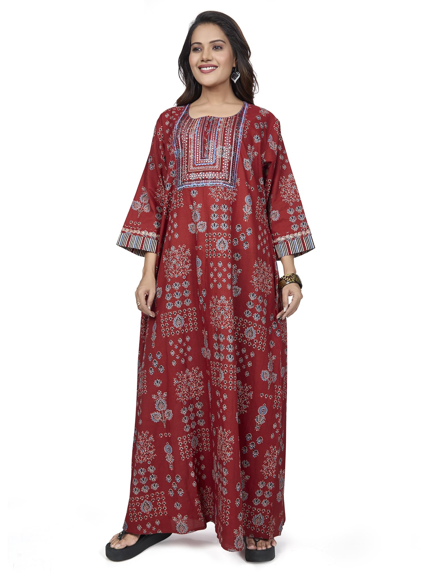 sanaa Women's Elegant 100% Cotton Printed Long Nighty - Luxe Lounge Comfort for Effortless Relaxation !-picture-14