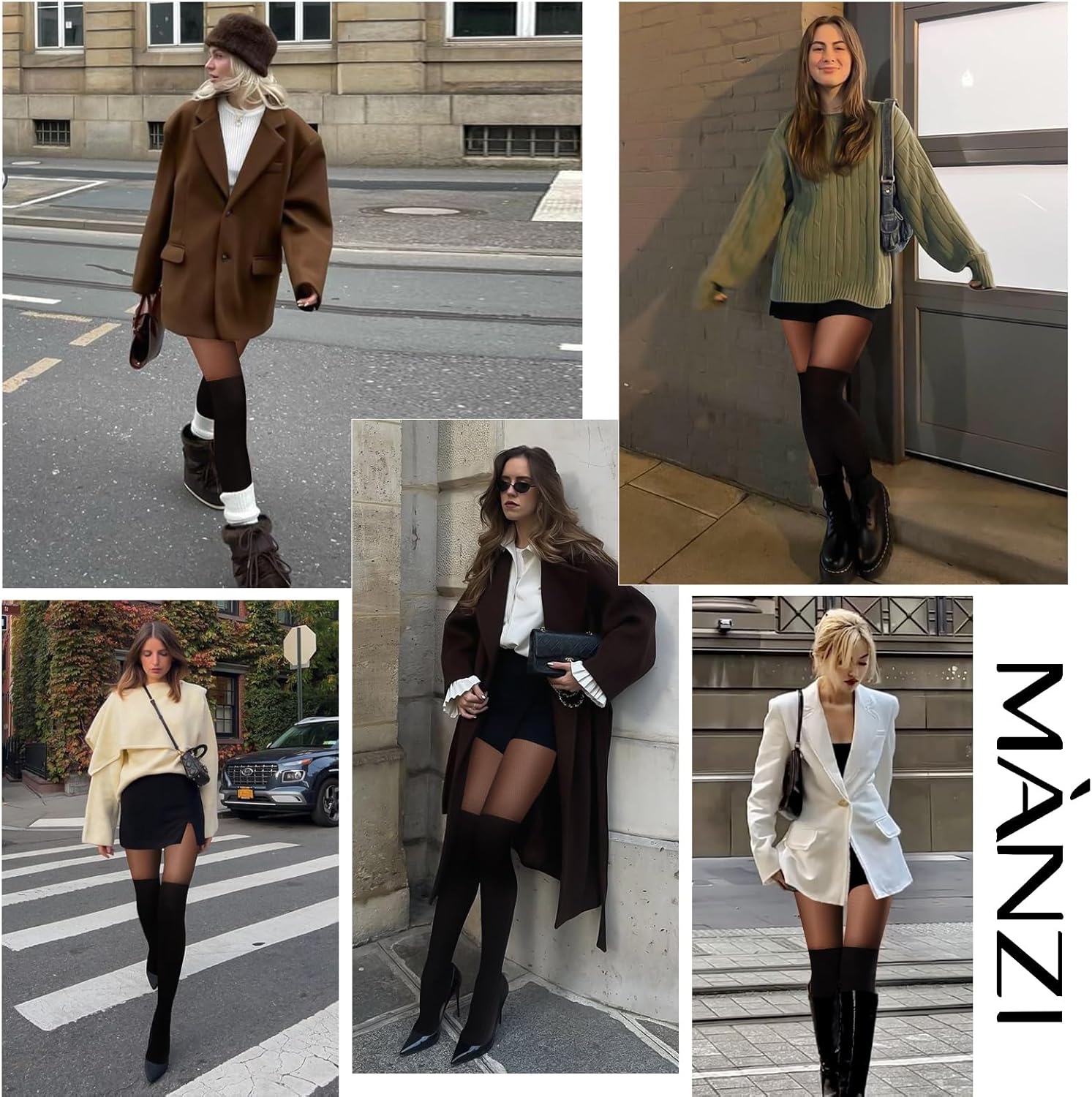 MANZI 1 Pair Black Over Knee Tights Faux Thigh High Stocking Tights Mock Suspender Pantyhose for Women - Image 5