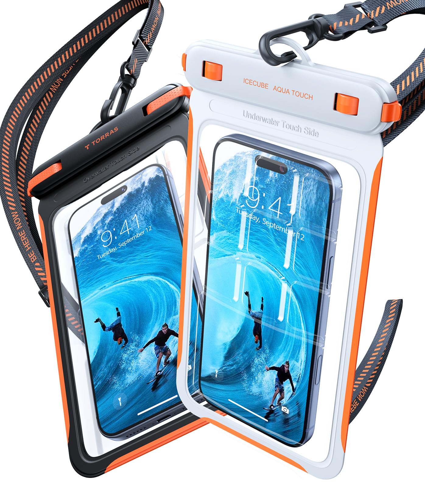 Photo 1 of TORRAS 2 Pack IPX8 Waterproof Phone Pouch Floating, Underwater Screen Touchable, Waterproof Phone Case with Lanyard for iPhone 17 Pro Max 16 15 14 S26 Ultra S25, Cell Phone Dry Bag 7.0", Black & White