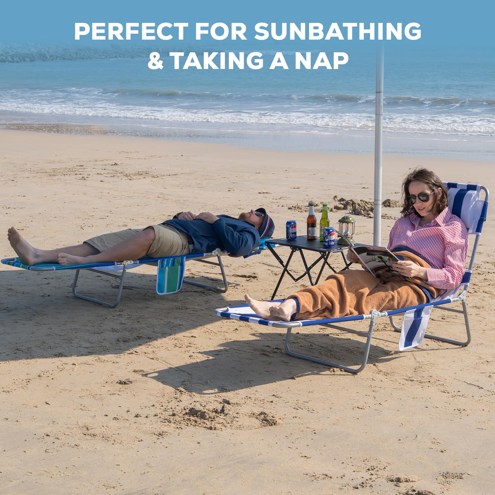 Romswi 2PK Folding Tanning Beach Chair with Face Hole, 5-Position Reclining Sun — product photo
