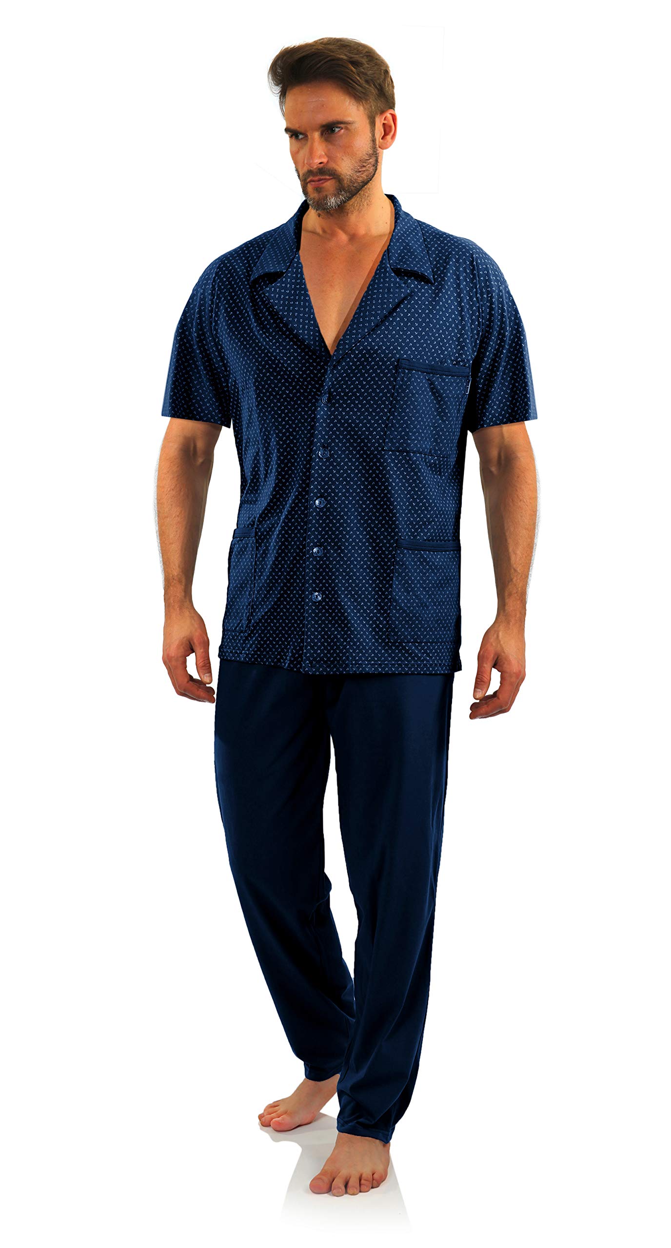 sesto senso Pigiama Uomo Abbottonata Cotone Maniche Corte con Bottoni Pantaloni Lunghi