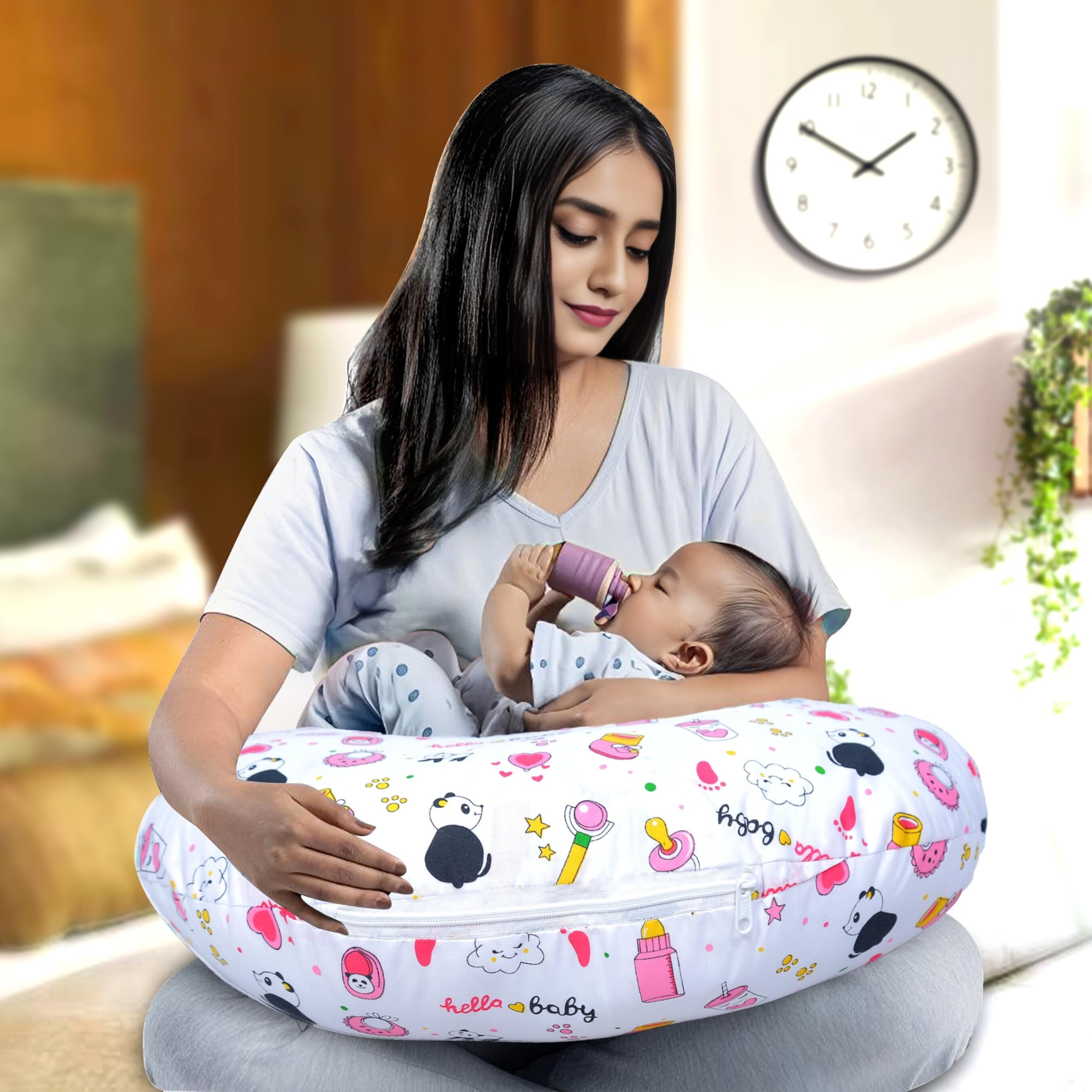 Kid's Charm Feeding Pillow for New Born Baby, Adjustable Nursing Pillow with Belt, Maternity Feeding Pillow for Mother and Baby (Panda Pink)-image-49