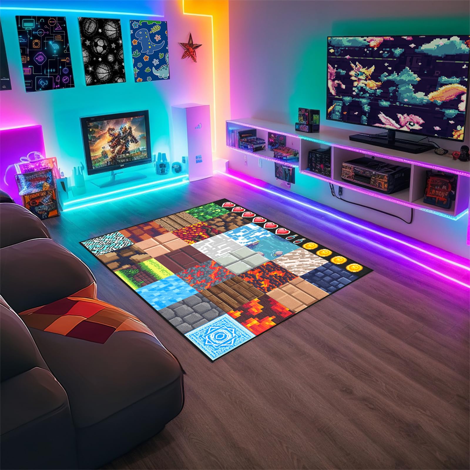 Cool Game Rug for Teen Boys Room Funny Gamer Rug for Boys Bedroom, Gaming Carpet Kids Play Mat for Living Room Playroom Game Decoration Floor Mats, 2'5''x4'