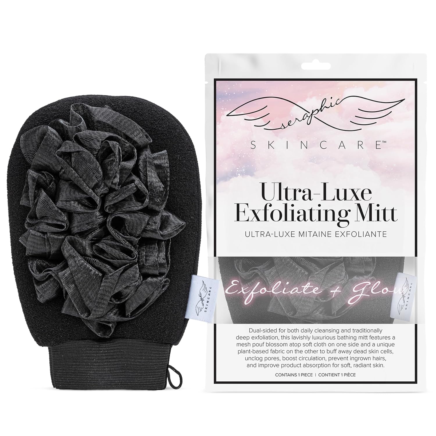 Seraphic Skincare Ultra-Luxe Exfoliating Mitt for Traditional Korean Exfoliation – Body Exfoliator with Mesh Shower Gloves for Gentle Cleansing,