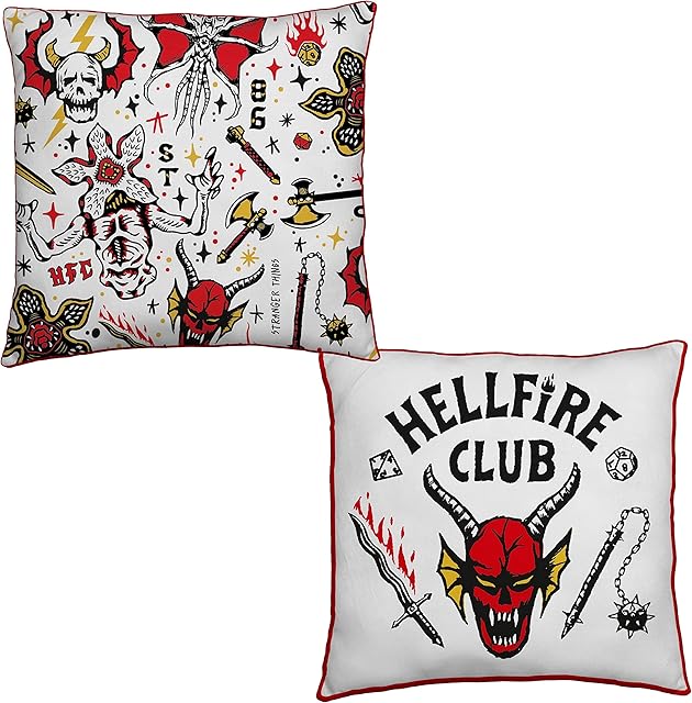 Stranger Things Officially Licensed Square Cushion | Super Soft Reversible 2 Sided, Hellfire Club Logo Design | Perfect For Any Bedroom, Sofa or on the Bed