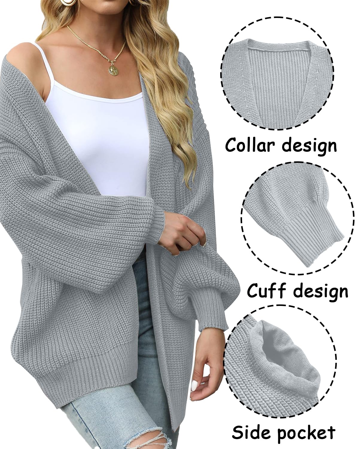 JFAN Cardigan Donna a Manica Lunga Lavorato a Maglia Leggero Sciolto Aperto Maglione Giacca Calda con Tasche per Autunno Inverno