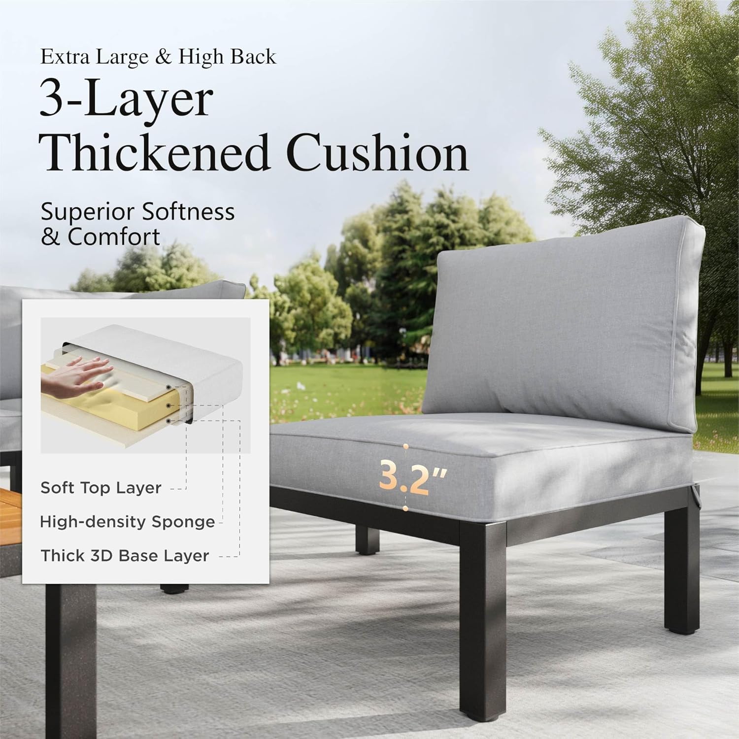 Sophia & William 6 Pieces Patio Furniture Set, Outdoor Metal Sectional Sofa, Patio Conversation Set-2 x Single Sofa with Side Table,1 x Loveseat,2 x Single Couch,1 x Tea Table(Beige Grey)