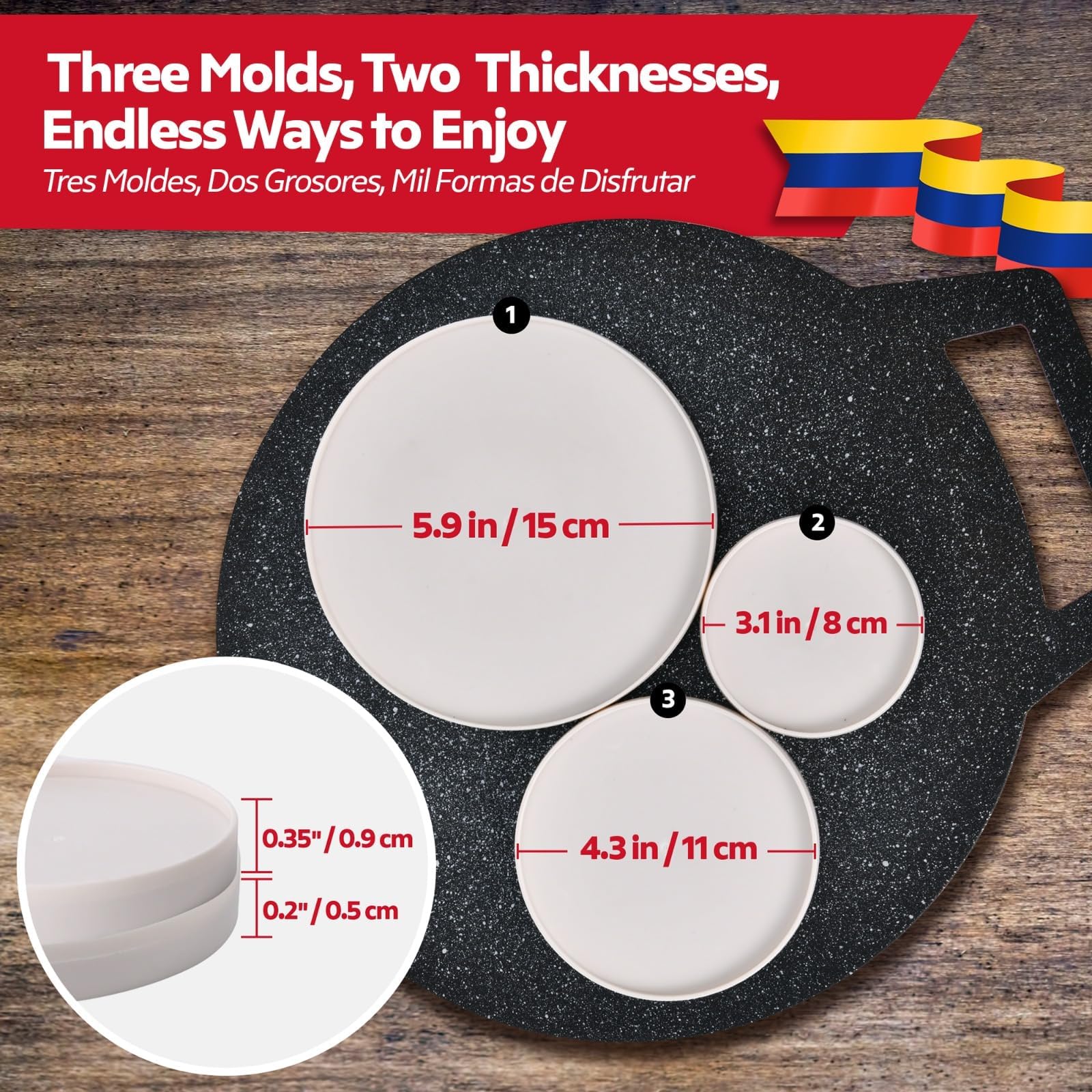 Budare para Arepas 12 + Molde para Arepas (5.9, 4.3, 3.1) – Plancha para Arepas Colombianas y Venezolanas – Budare para Arepas Venezolanas 5