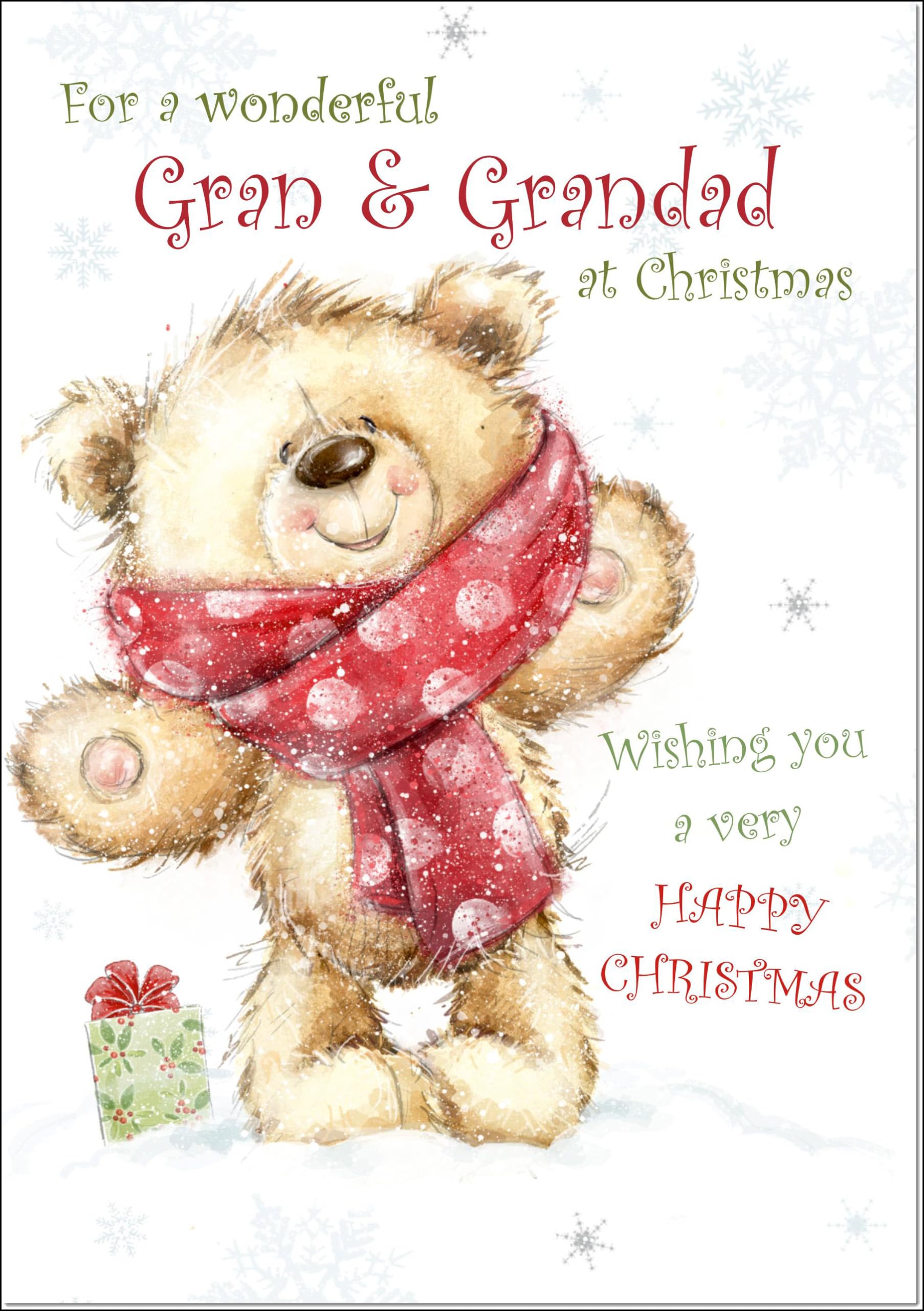 doodlecards Gran and Grandad Christmas Card Teddy Bear With Red Scarf Large A4 Size Christmas Card for Gran & Grandad with Plain Envelope — image 1